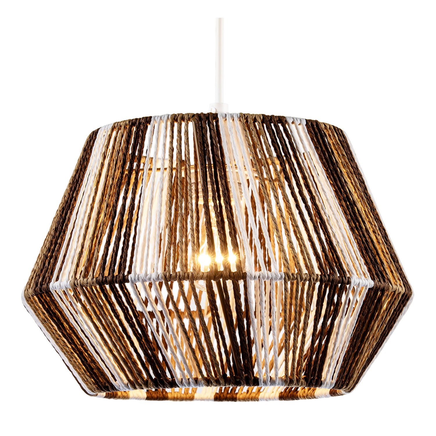 Coastal Twisted Paper Rope Pendant Shade in Brown Tones and White Image 2