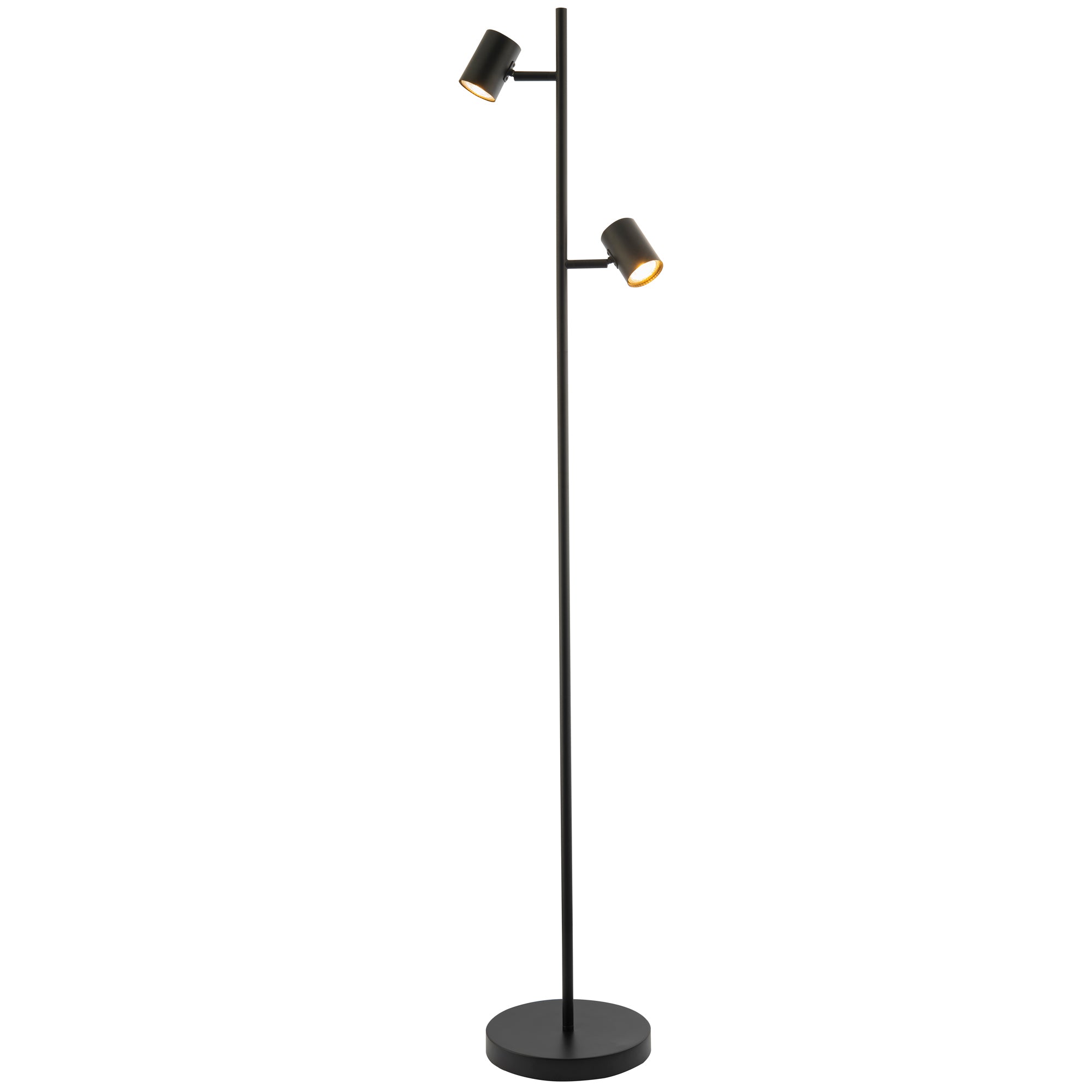 LED Double Spot Black Metal Floor Lamp with Foot Switch and Adjustable Heads Image 1