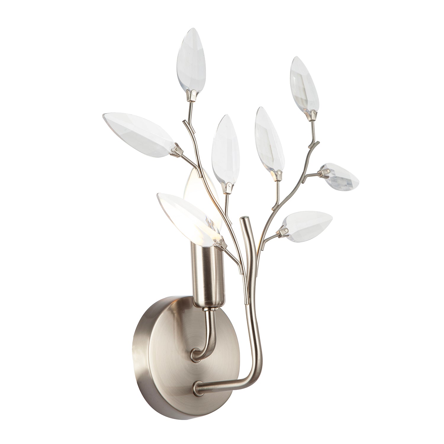 Modern Birch Satin Nickel Plated Wall Light Fixture with Clear Acrylic Leaves Image 1