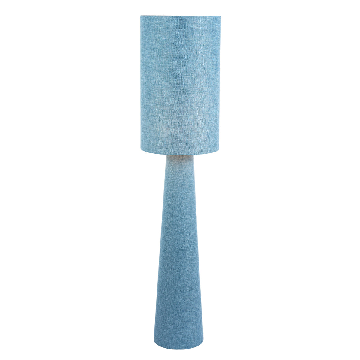 Modern Blue Nova Linen Fabric Floor Lamp with Drum Shade and Base Image 2