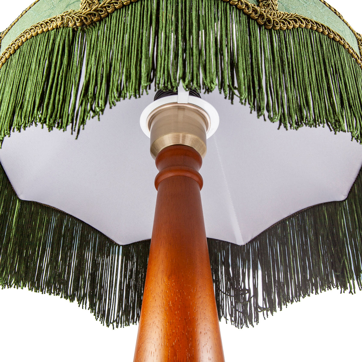 Classic Oak Wooden Table Lamp with Green Velvet Victorian Style Shade Image 3