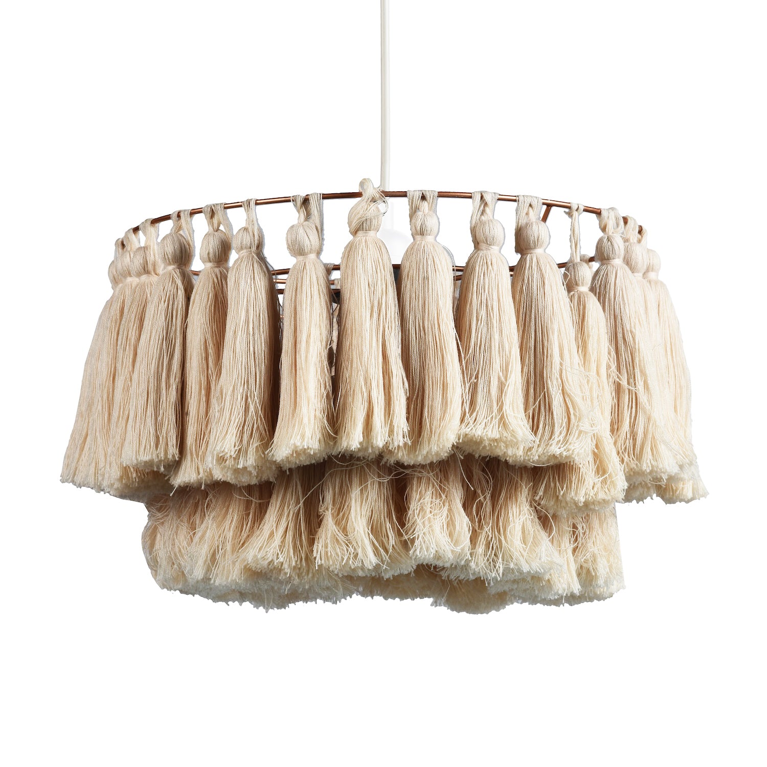 Shabby Chic Double Tier Cotton Tassels Pendant Light Shade with Rose Gold Frame Image 2