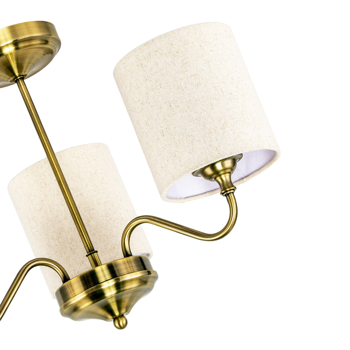 Classic Antique Brass Ceiling Light Fitting with Linen Fabric Shade Image 5