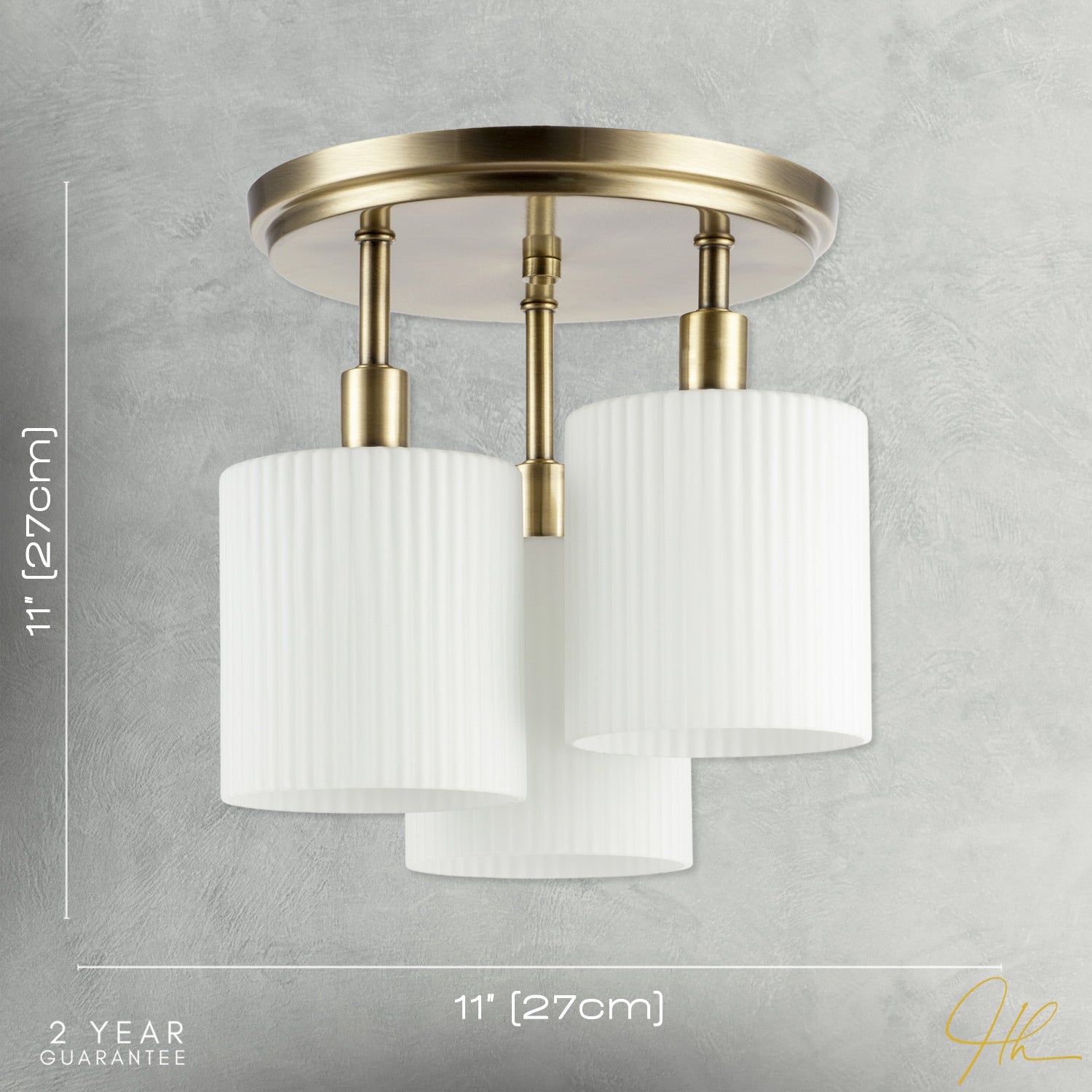 Designer Antique Brass Semi Flush Ceiling Light with Fluted Shades Image 7