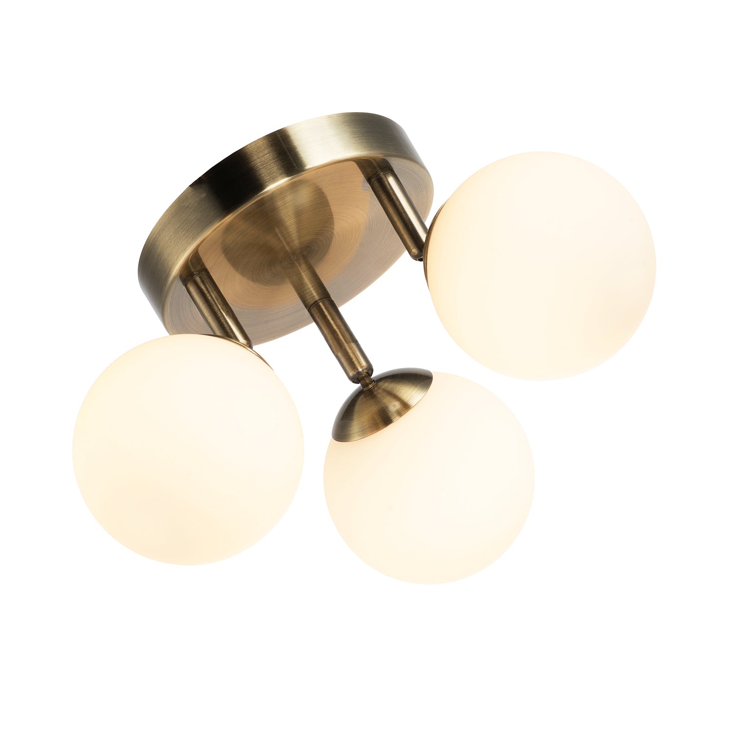 Modern Triple Opal Glass Globe IP44 Rated Bathroom Antique Brass Ceiling Light Image 3