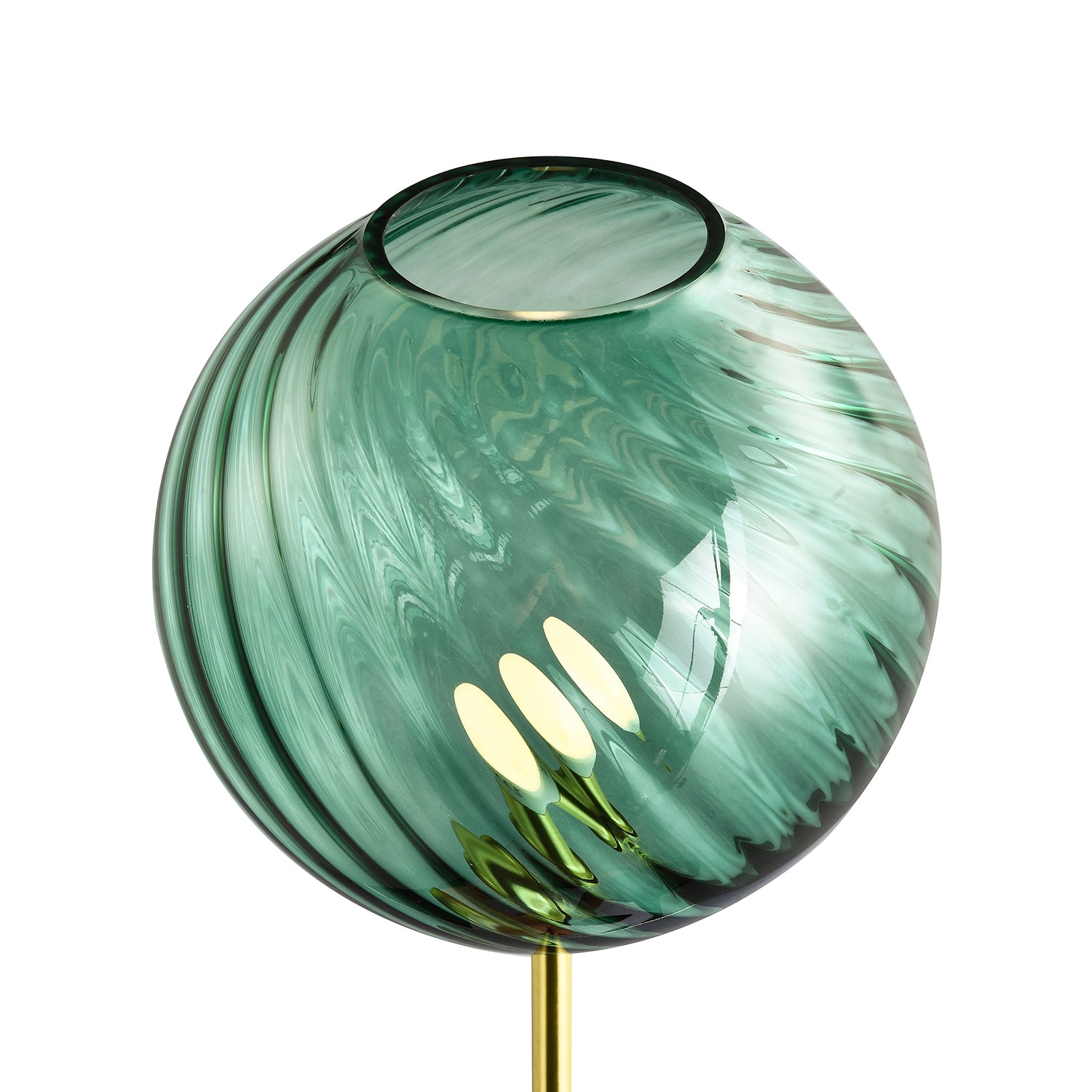 Designer Chic Floor Lamp with Brushed Gold Base and Emerald Green Glass Shade Image 3