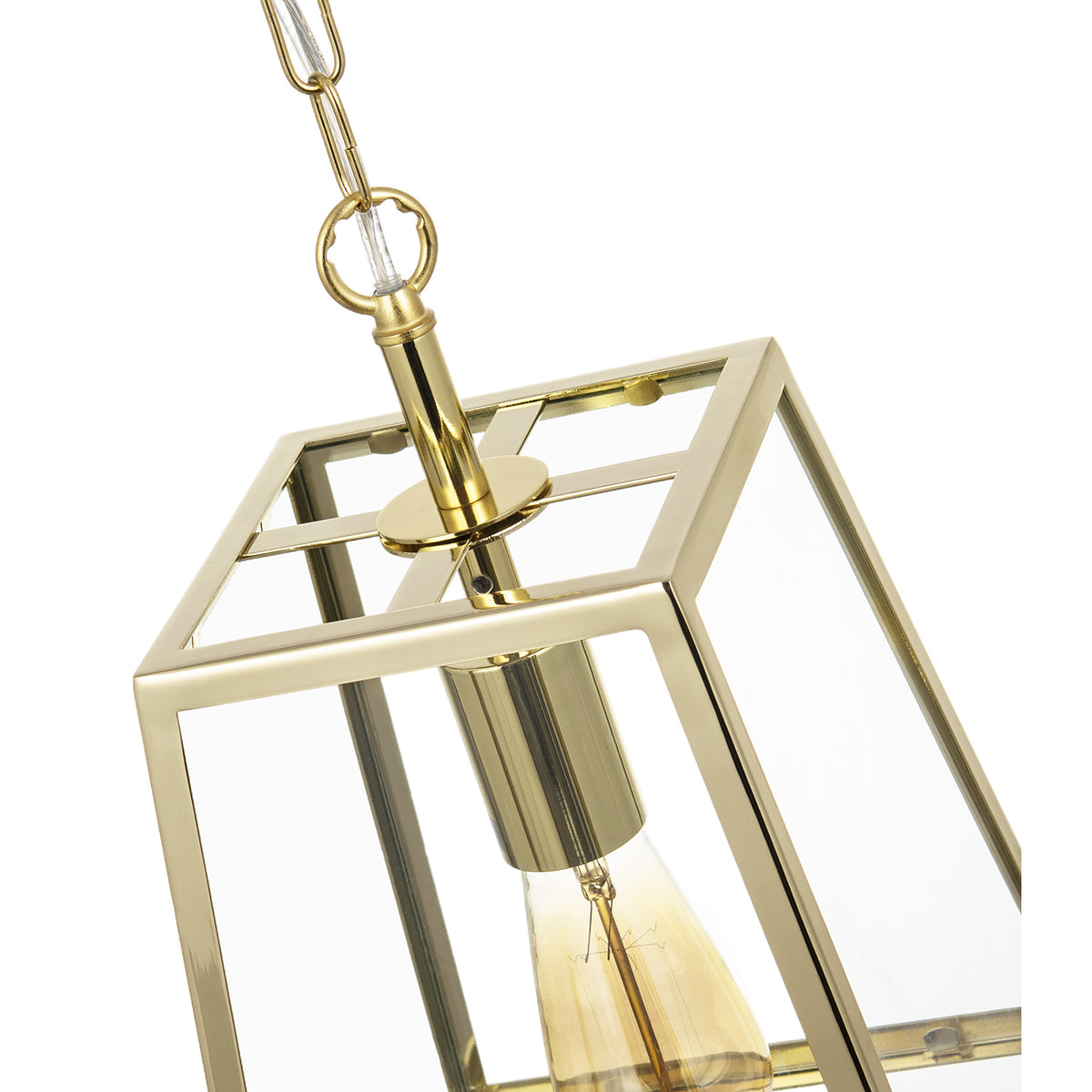 Classic Lantern Pendant Lamp in Polished Gold with Clear Glass Sides Image 4