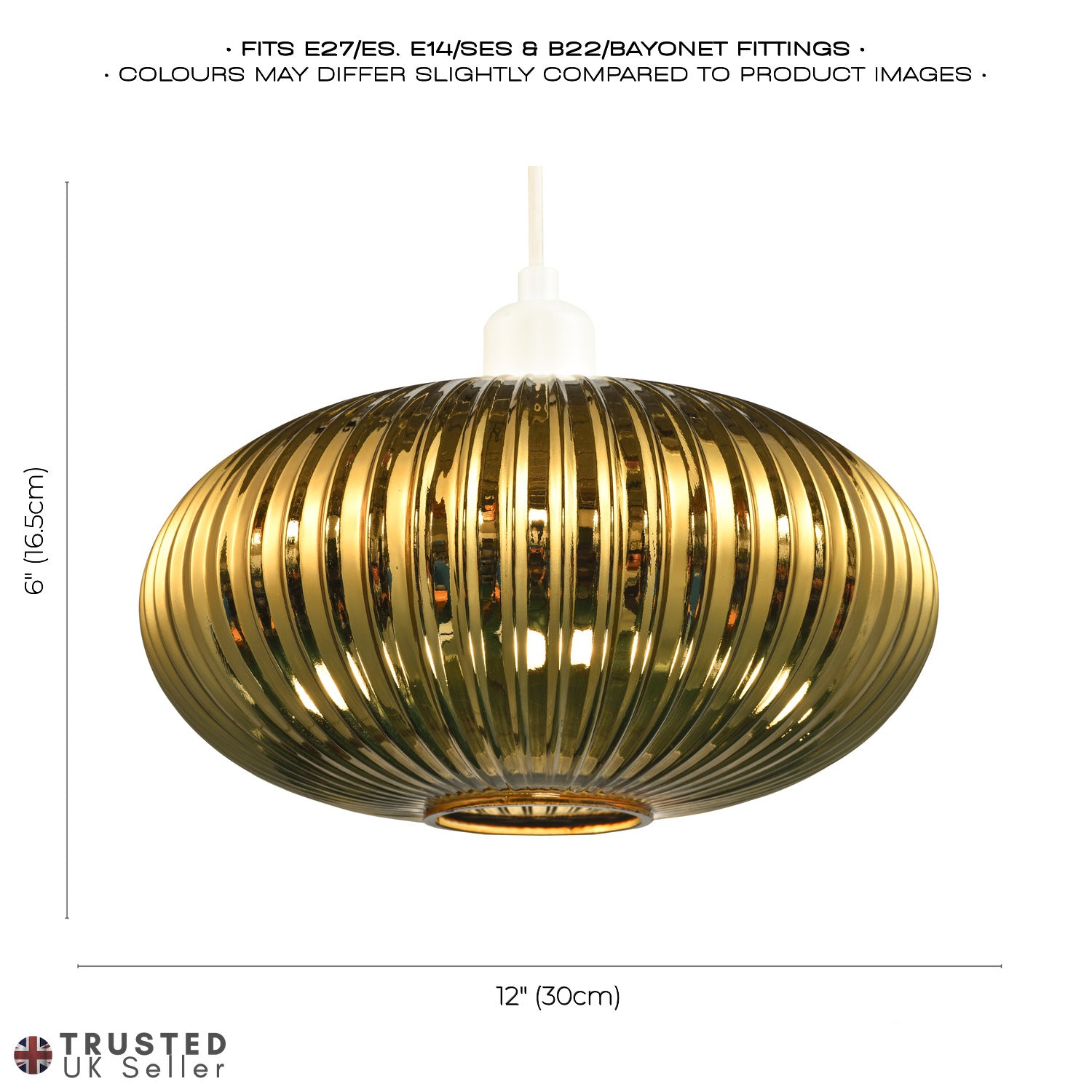 Modern Designer Shiny Gold Plated Line Ribbed Glass Oval Pendant Lamp Shade Image 7