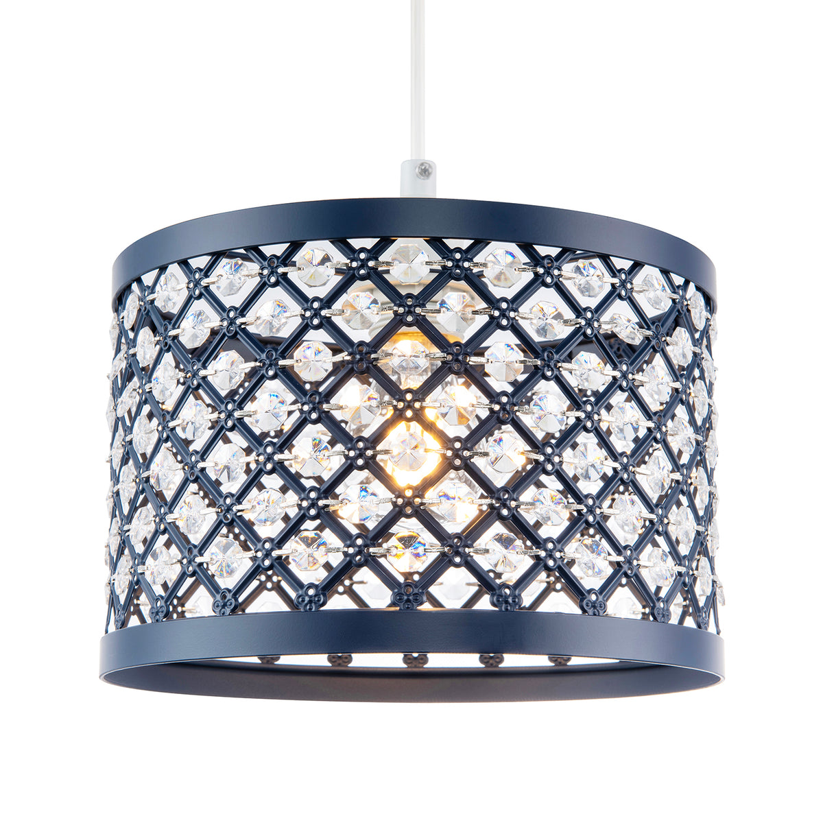 Modern Ornate Navy Blue Metal Pendant Shade Clear Acrylic Beads
