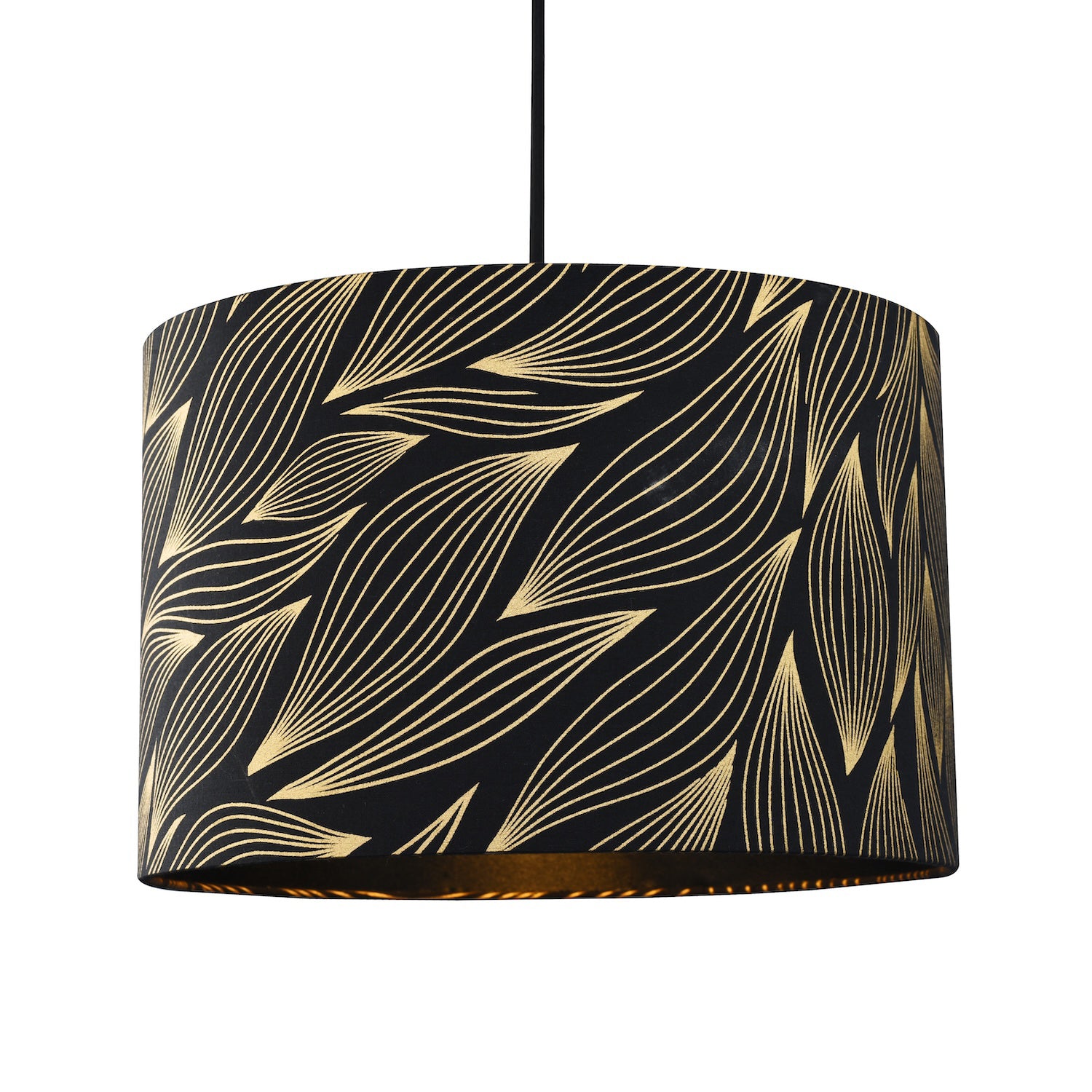 Designer Black Lamp Shade with Gold Foil Leaves with Inner Satin Fabric Lining Image 4