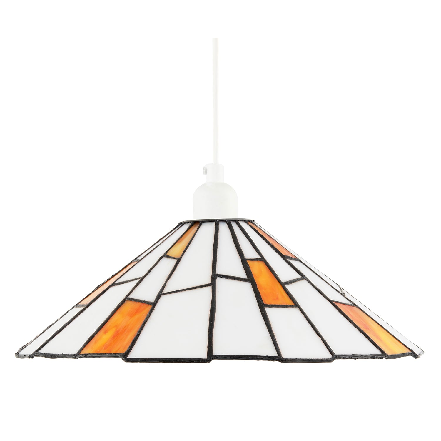 Contemporary White Tiffany Pendant Light Shade with Orange Accents Image 5