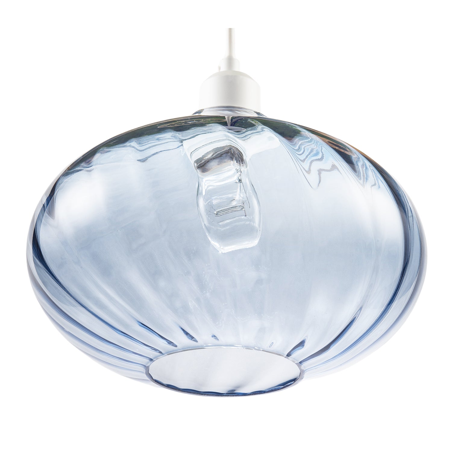 Modern Designer Dusty Blue Line Twisted Glass Pendant Lighting Shade Image 5