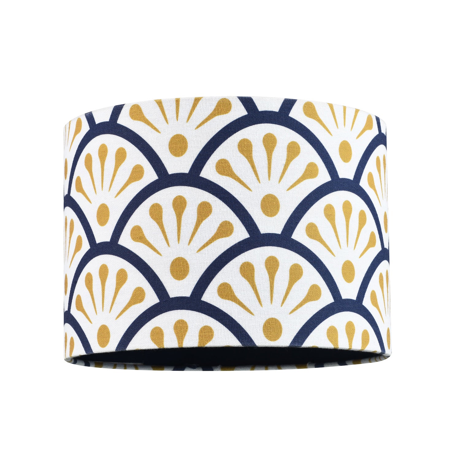 Unique Moroccan Floral Designer 25cm Navy Midnight Blue and Ochre Drum Lampshade Image 1