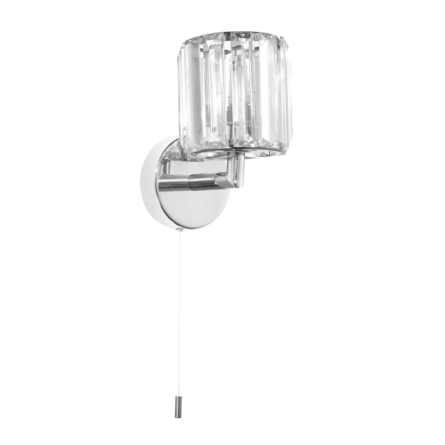 Modern Chrome Bathroom Light Fitting with Clear Glass Prisms and Pull Switch Image 1