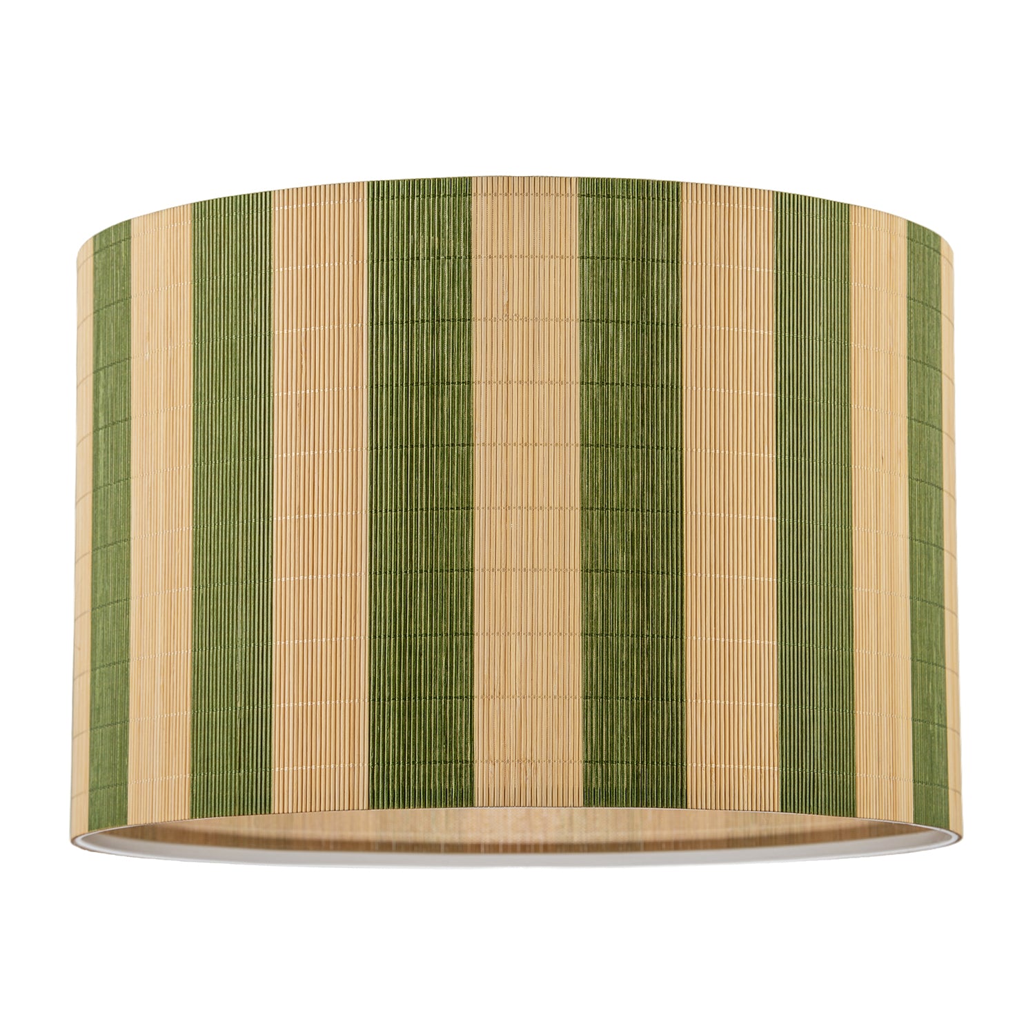 Chic Natural Brown Bamboo Lamp Shade with Garden Olive Green Stripes Image 1
