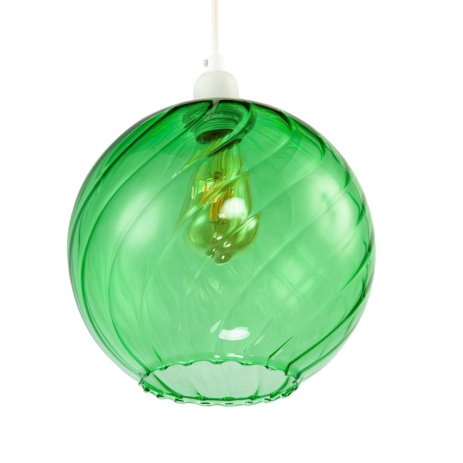 Chic Emerald Green Circular Fluted Glass Ceiling Pendant Light Shade Image 3