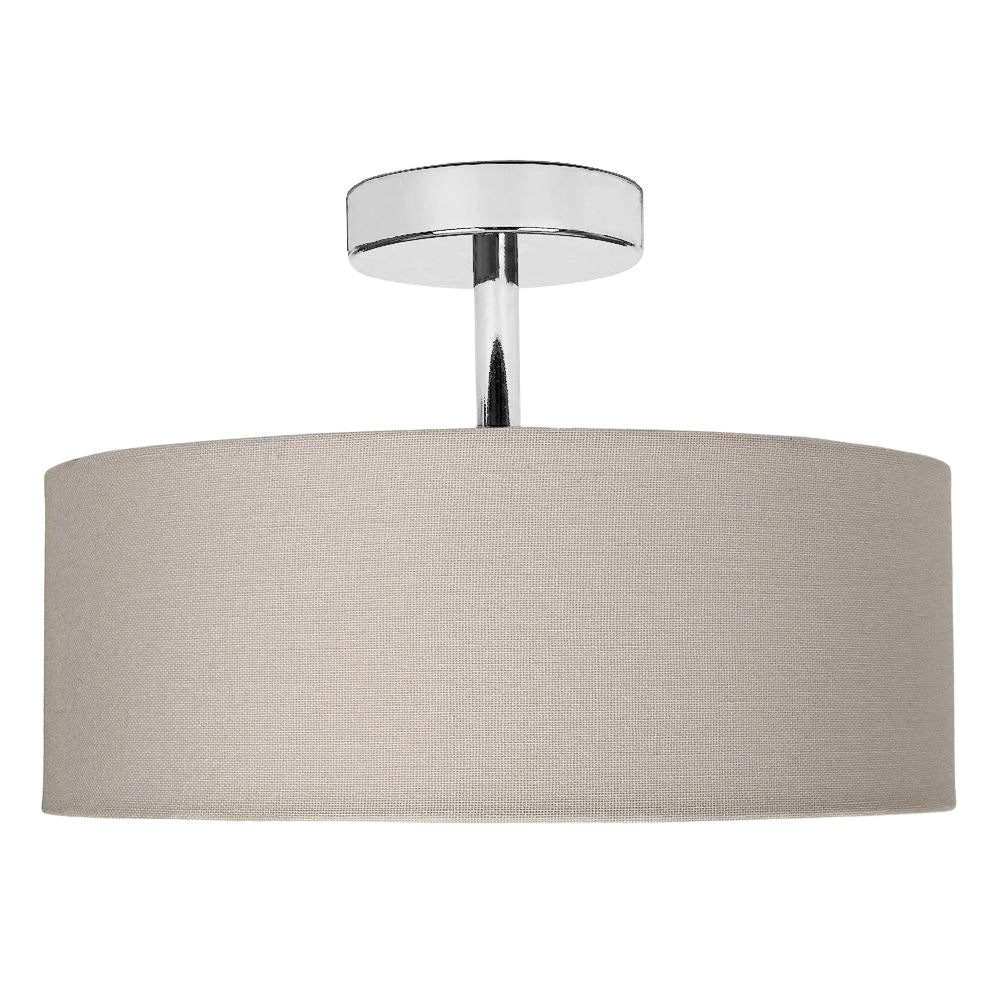 Contemporary Grey Linen Fabric Semi Flush Ceiling Light Fixture with Diffuser Image 2