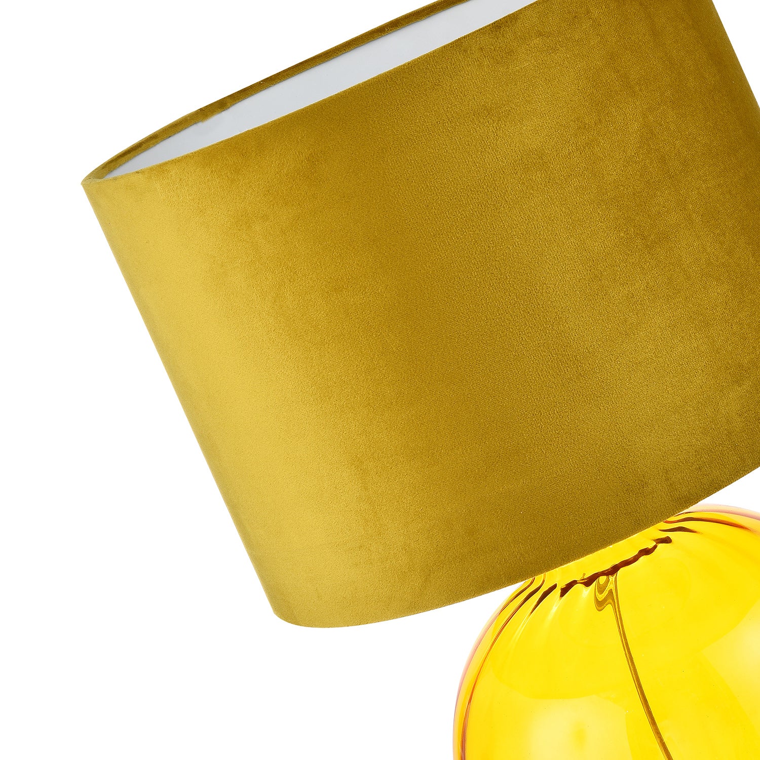 Contemporary Ochre Ribbed Glass Table Lamp with Soft Velvet Mustard Shade Image 2