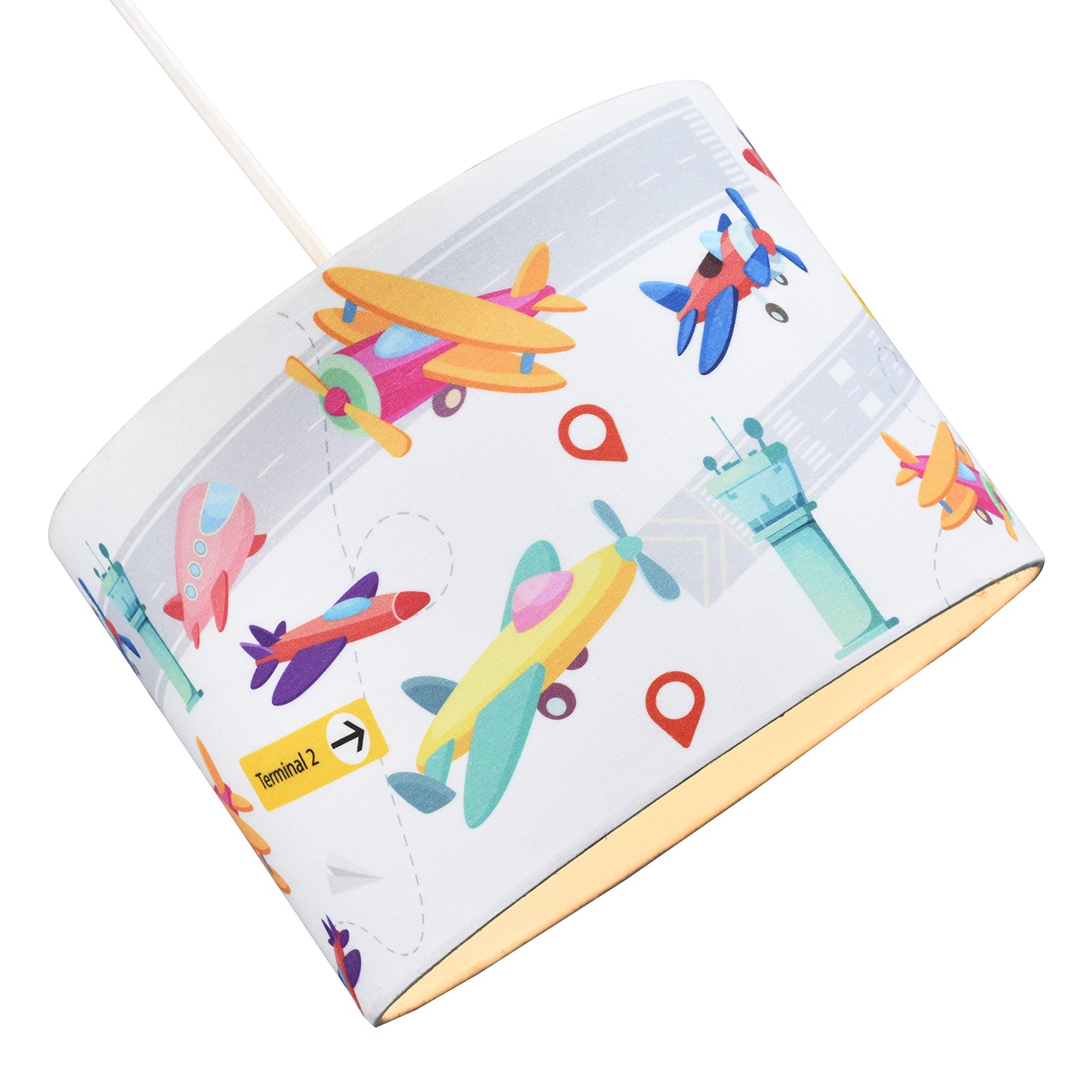 Modern and Colourful Aeroplanes Kids Cotton Fabric Drum Lamp Shade - 25cm Image 2