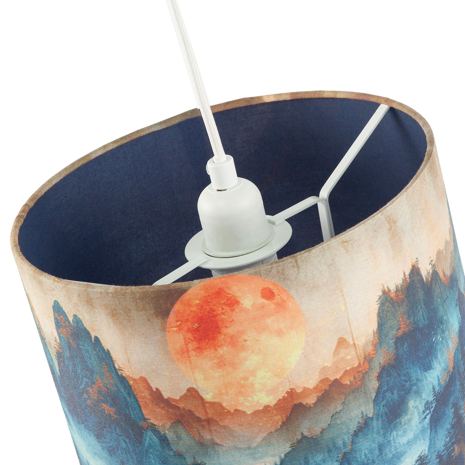 Japanese Themed Cotton Lamp Shade with Mountains Trees and Sunset Image 5