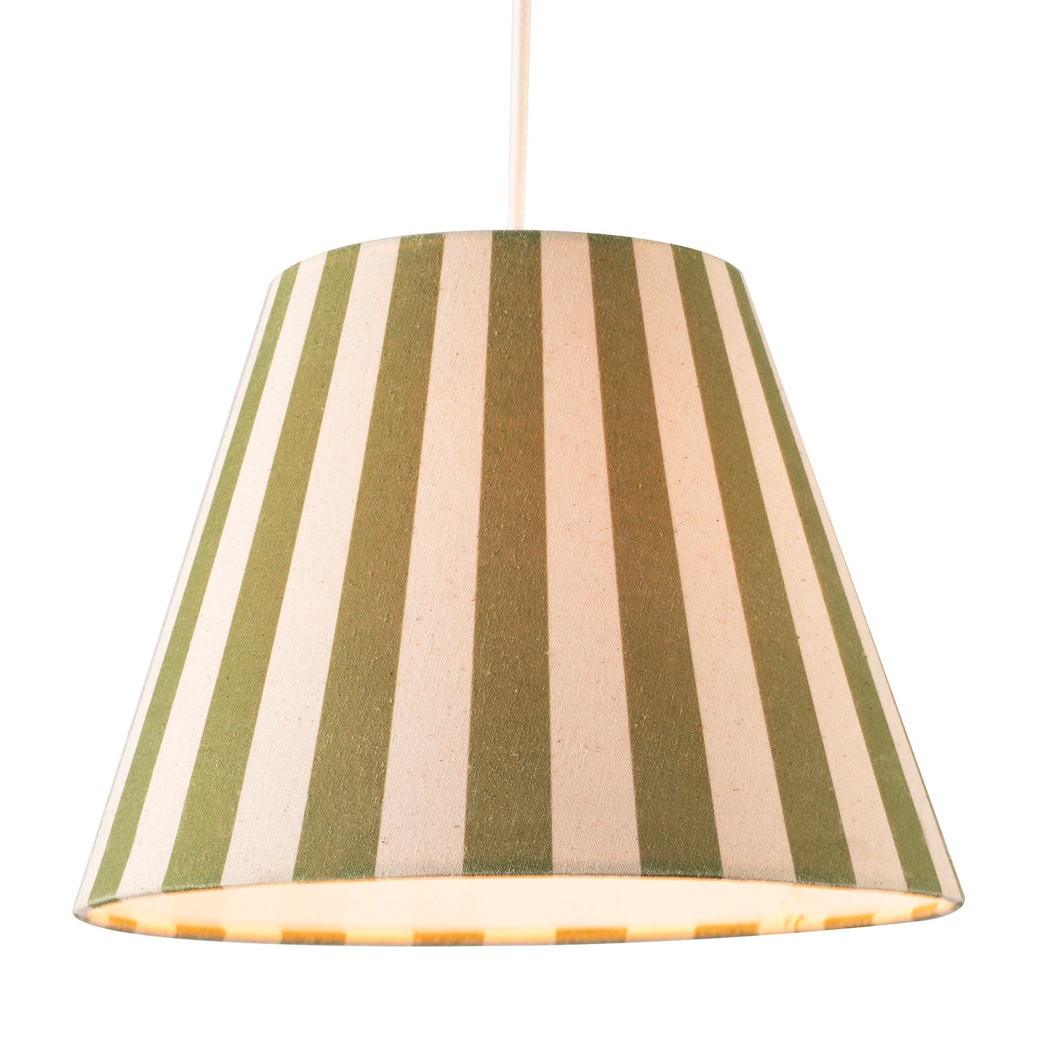 Olive Green and Oatmeal Linen Striped Coolie Shade with Cotton Inner Image 2