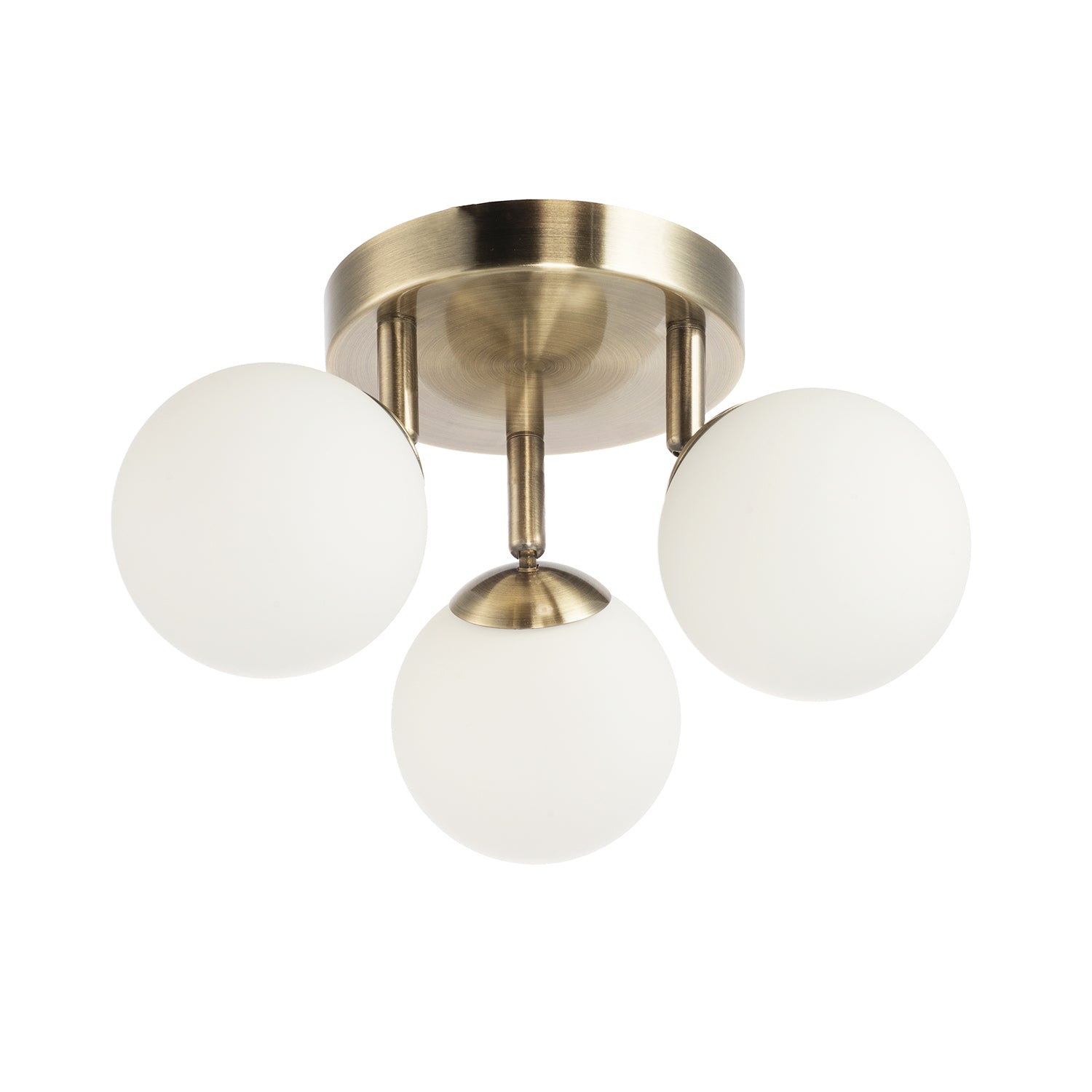 Modern Triple Opal Glass Globe IP44 Rated Bathroom Antique Brass Ceiling Light Image 2