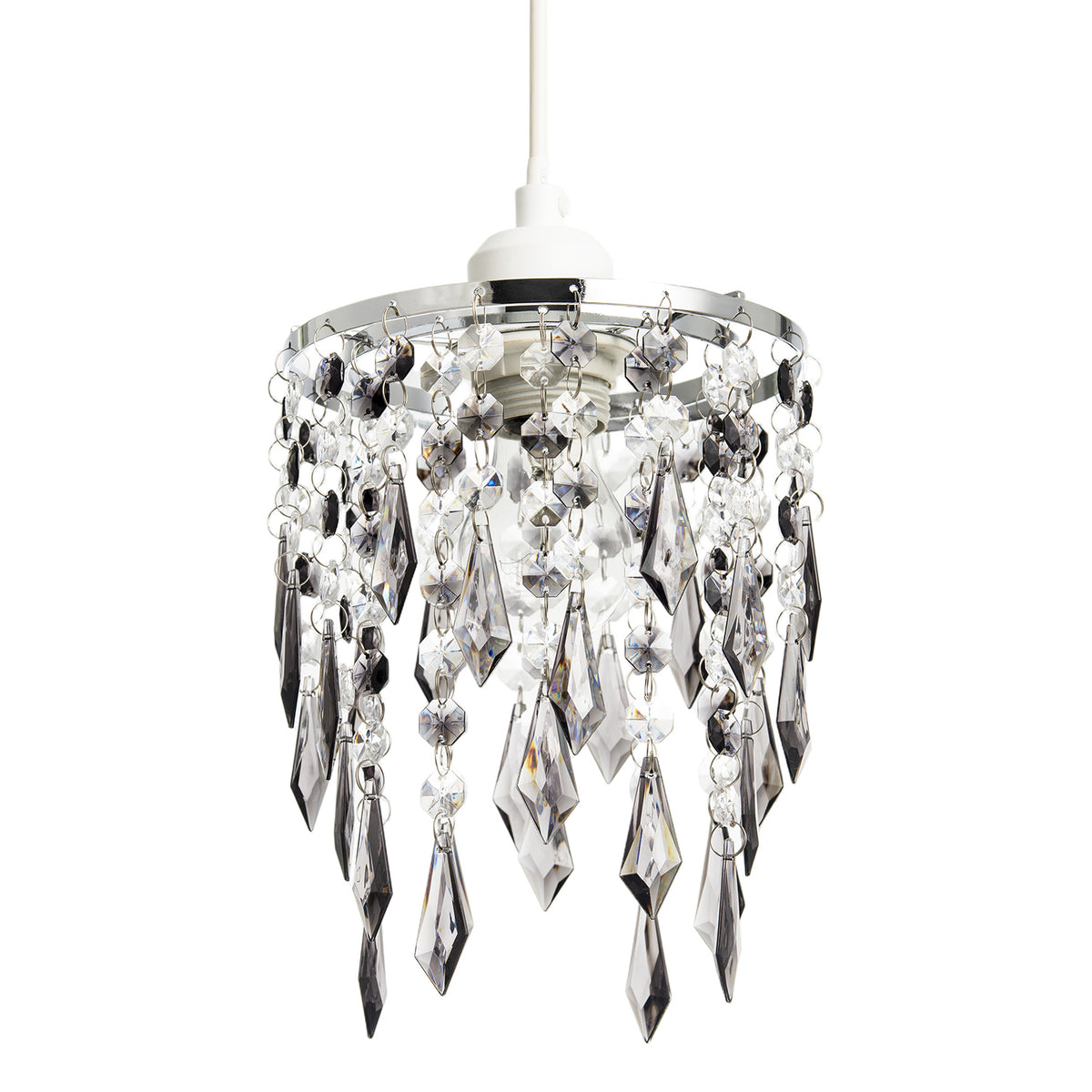 Modern Waterfall Pendant Shade with Clear and Smoked Acrylic Drops Image 1