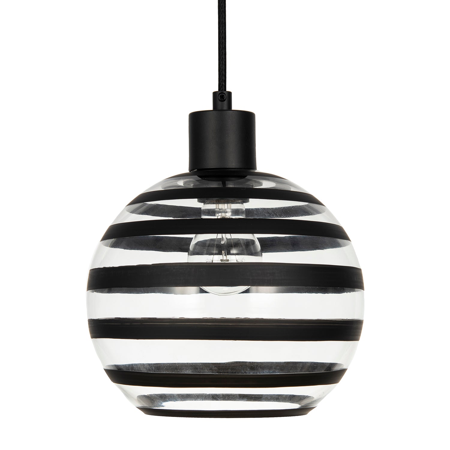 Modern Round Glass Pendant Light Shade with Black Horizontal Bands Image 1
