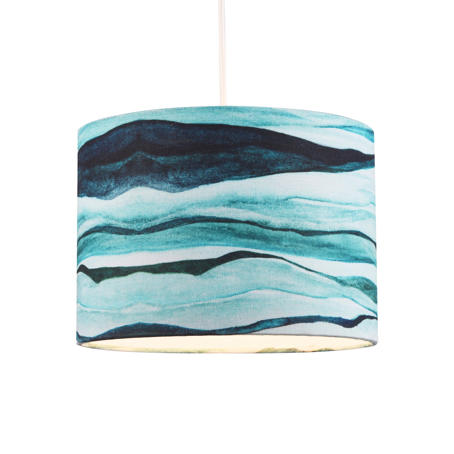 Sea Waves Drum Lamp Shade in Teal Duck Egg and Navy Blue - 25cm Linen Fabric Image 4