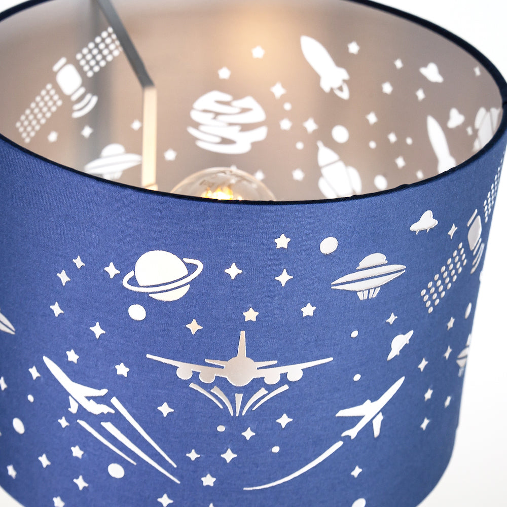 Stars and UFOs Decorated Children/Kids Midnight Blue Cotton Bedroom Lamp Shade Image 3