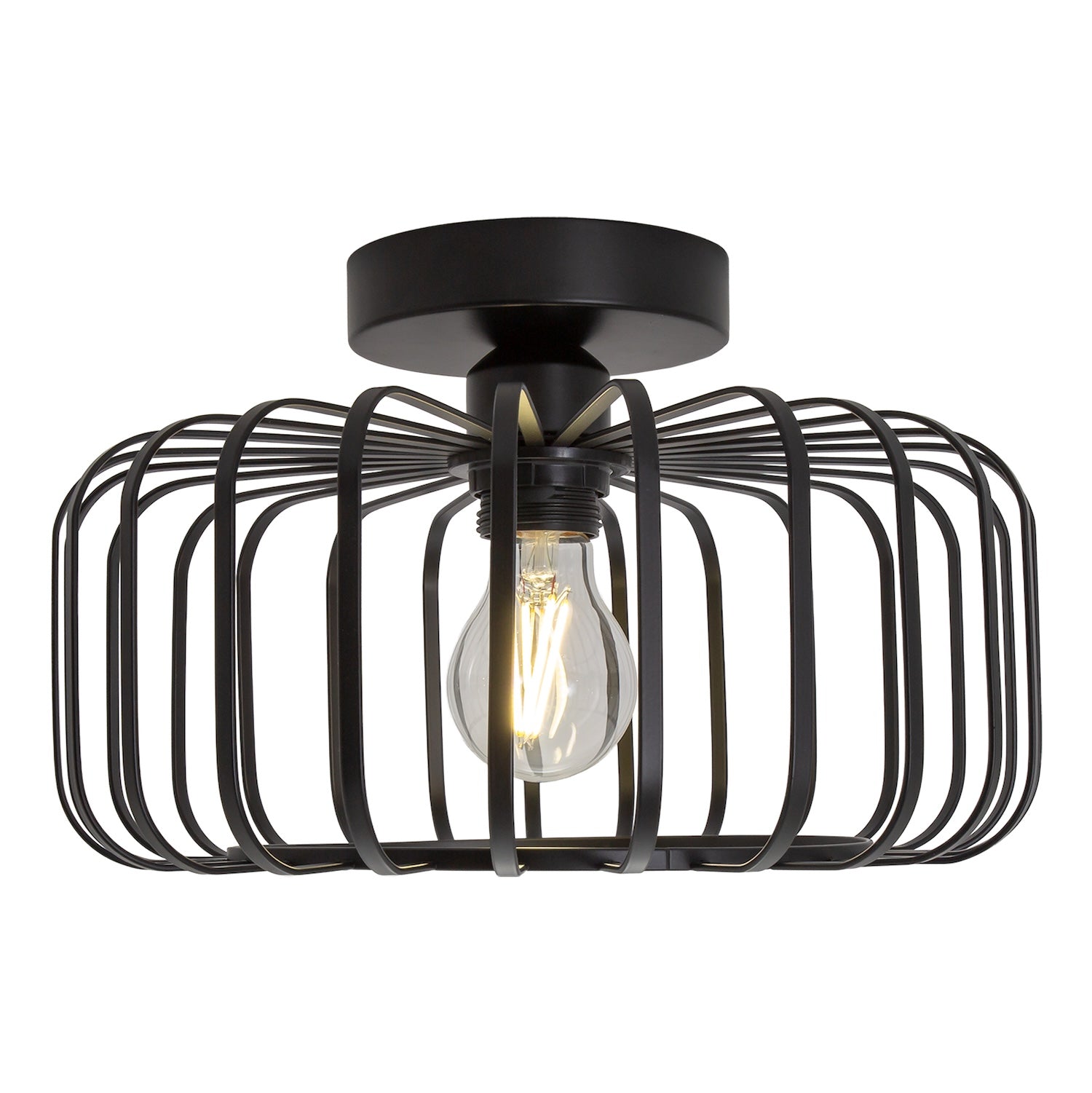 Industrial Cage Designed Matte Black Metal Semi Flush Ceiling Light Image 2