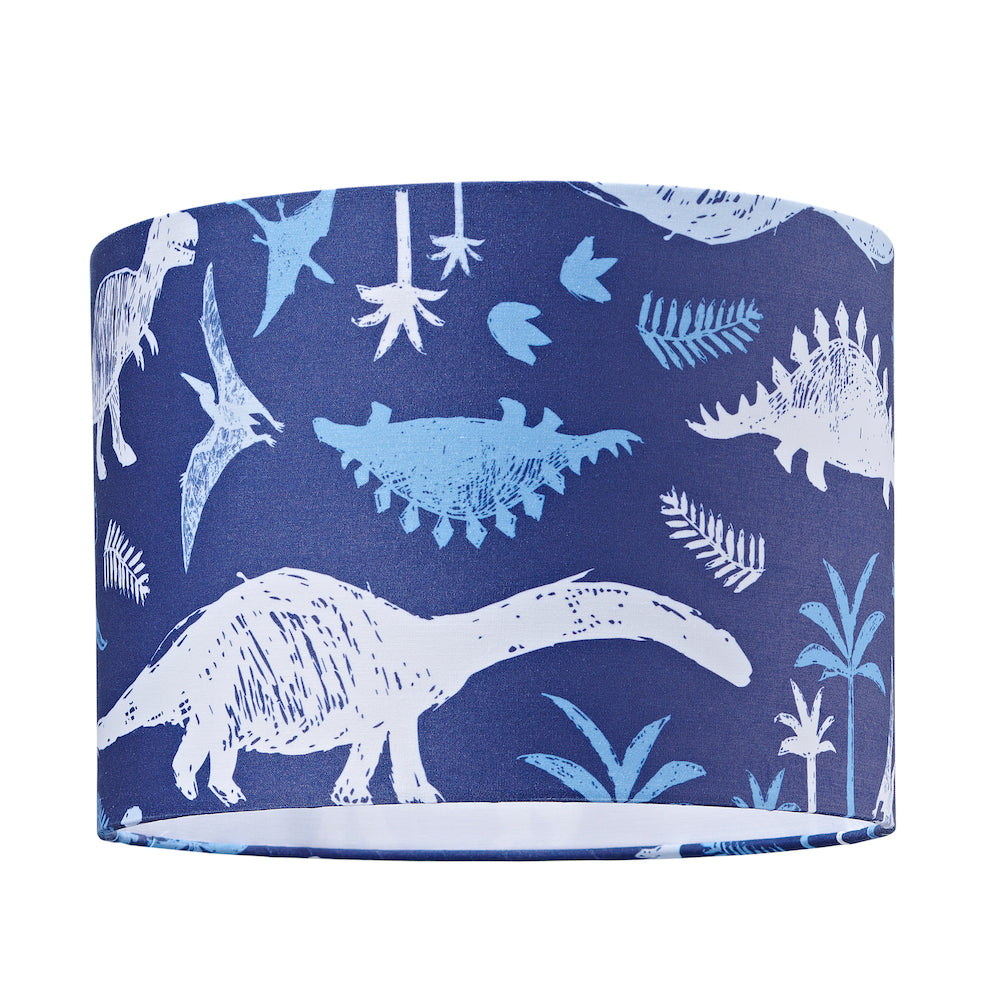 Modern and Fun Dinosaur Themed Navy Blue and White Cotton Children's Lamp Shade Image 1