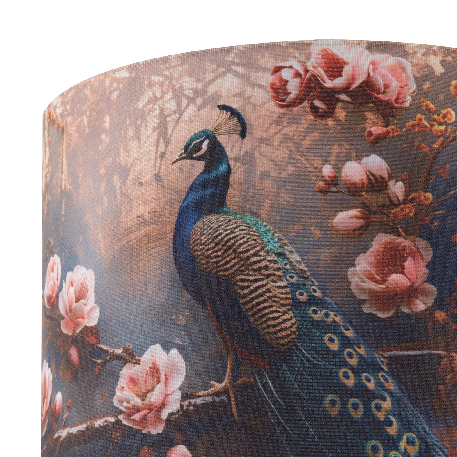 Dark and Moody Peacock Design Linen Fabric Lamp Shade with Pink Roses Image 3