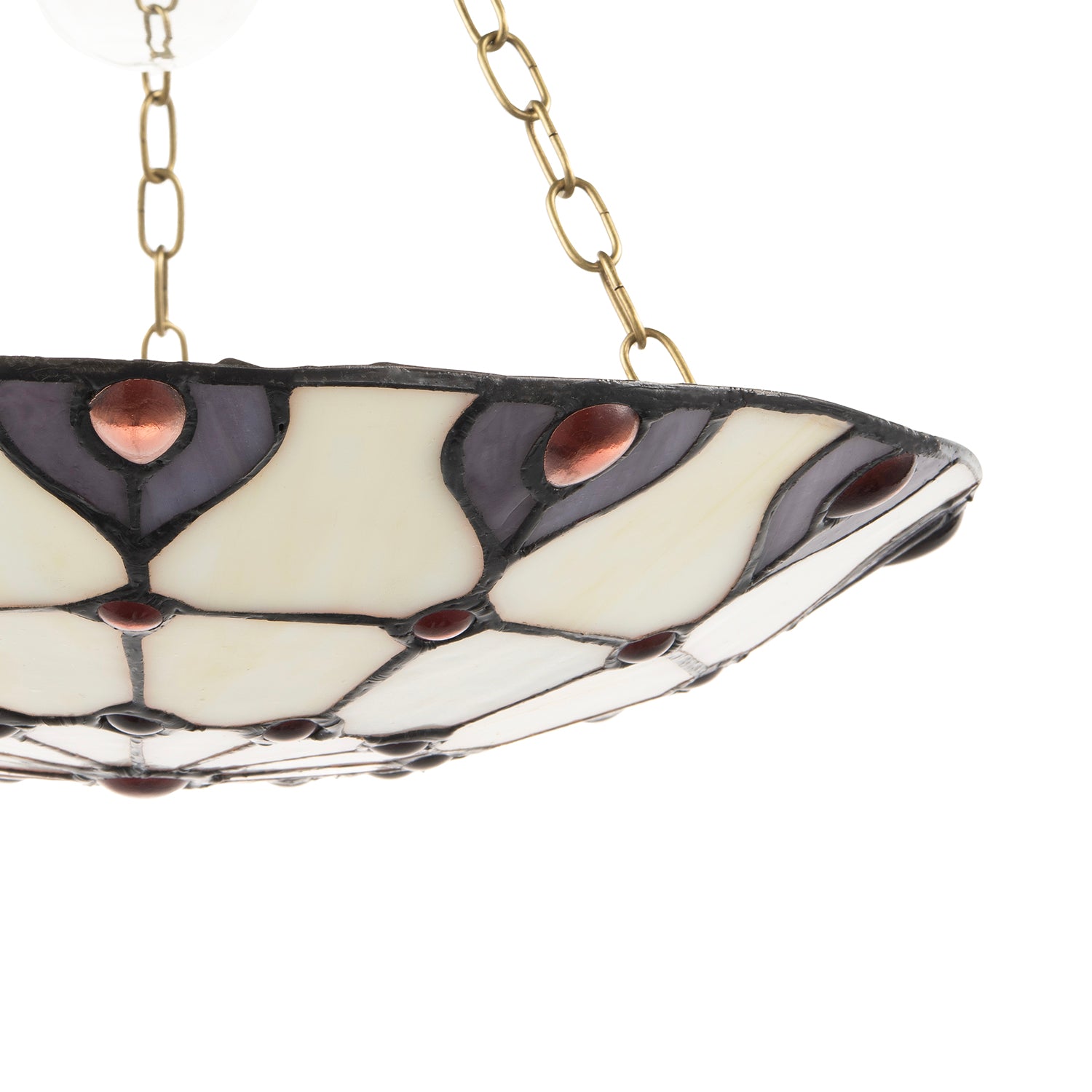 Purple and Amber Stained Glass Tiffany Pendant Shade with Red Beads Image 3