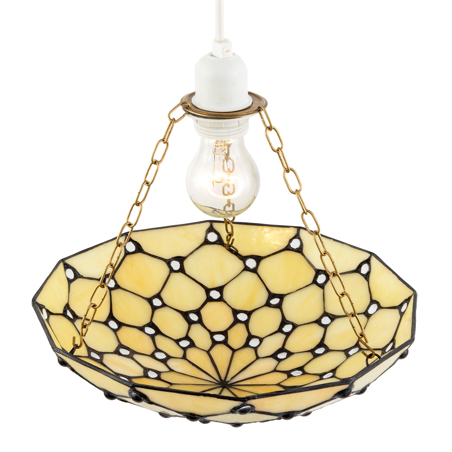 Amber Toned and Clear Beaded Tiffany Glass Easy Fit Bowl Pendant Shade Image 3