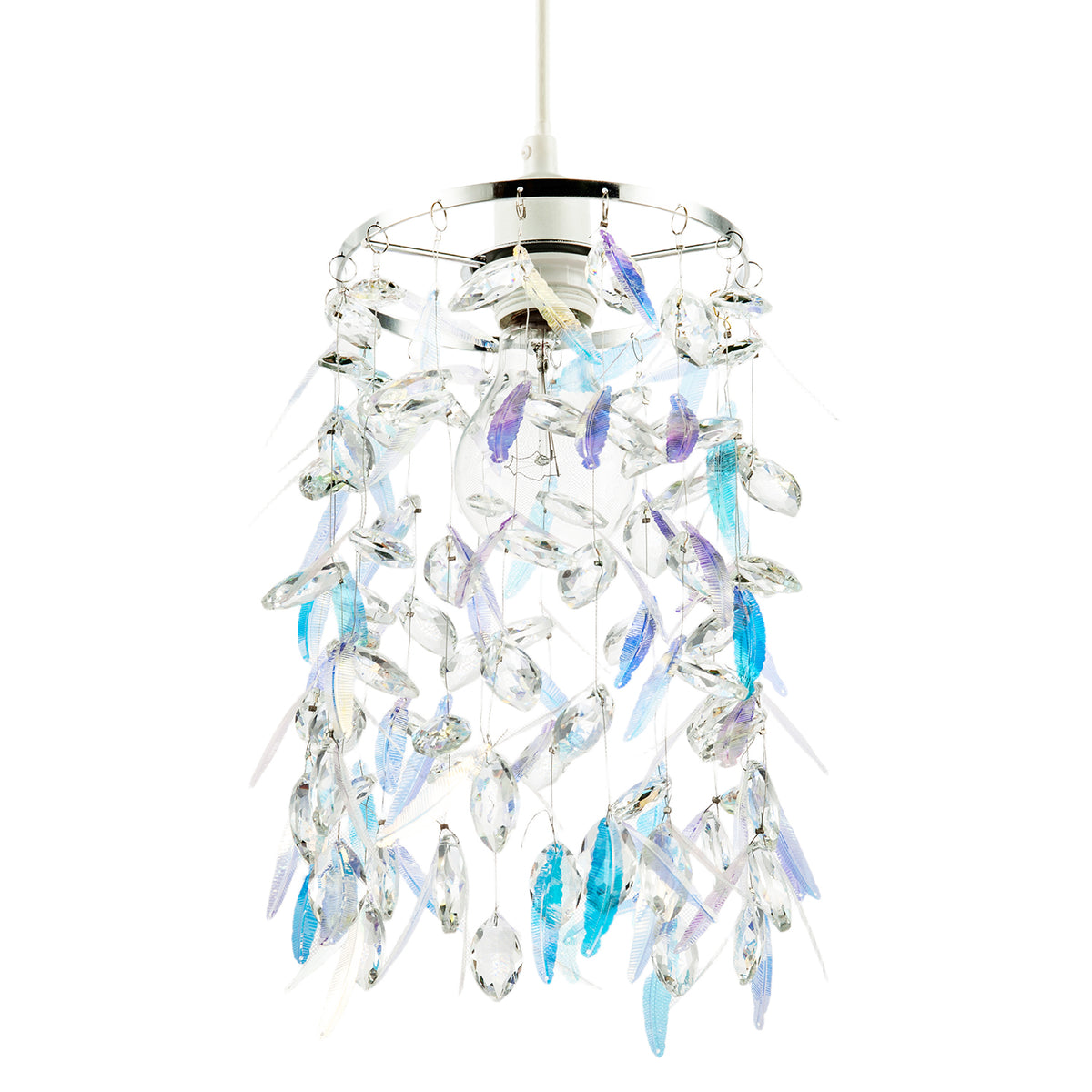 Modern Pendant Shade with Faceted Glass Droplets and Dichroic Feathers Image 4