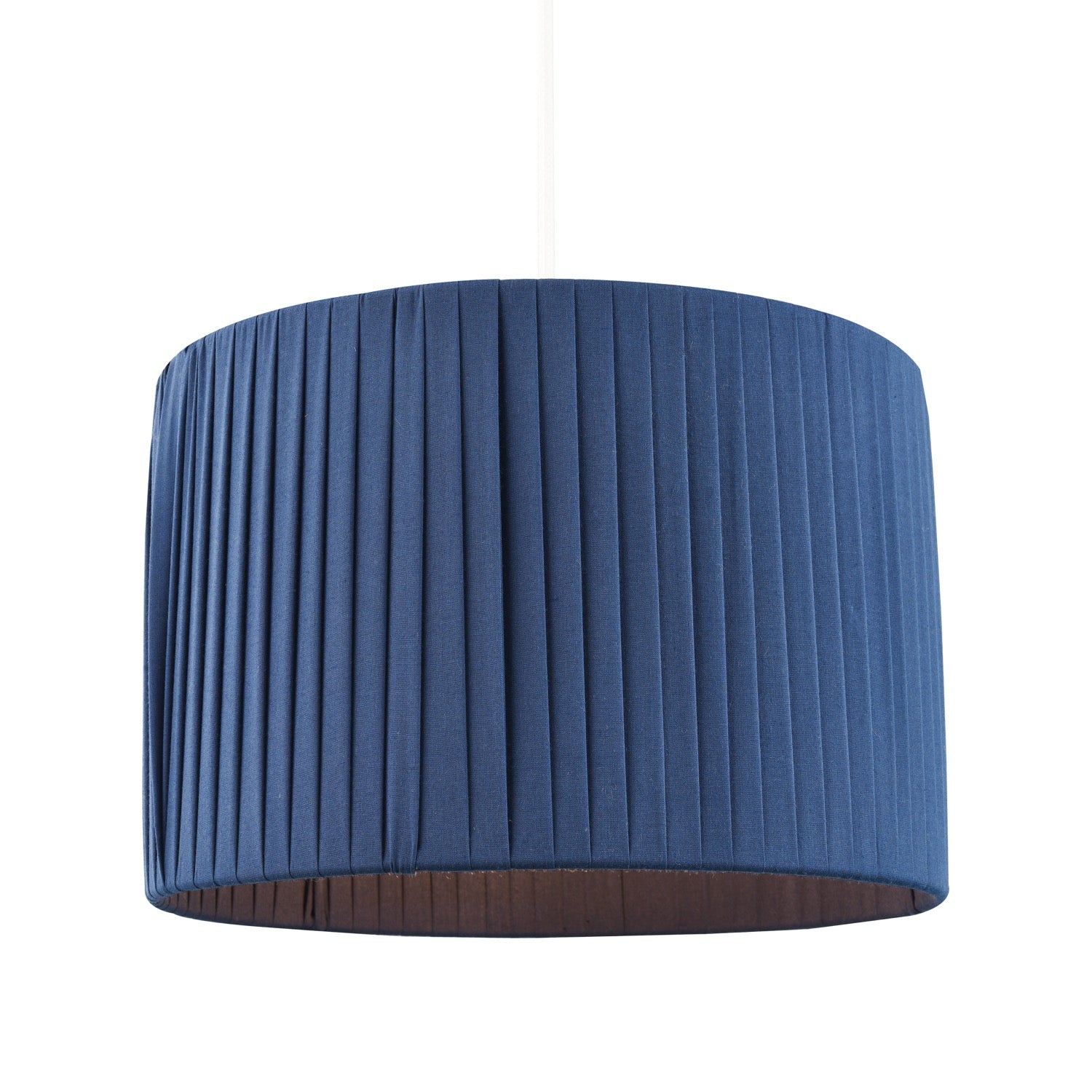 Modern Chic Designer Double Pleated Navy Blue Cotton Fabric 10" Drum Lampshade Image 2