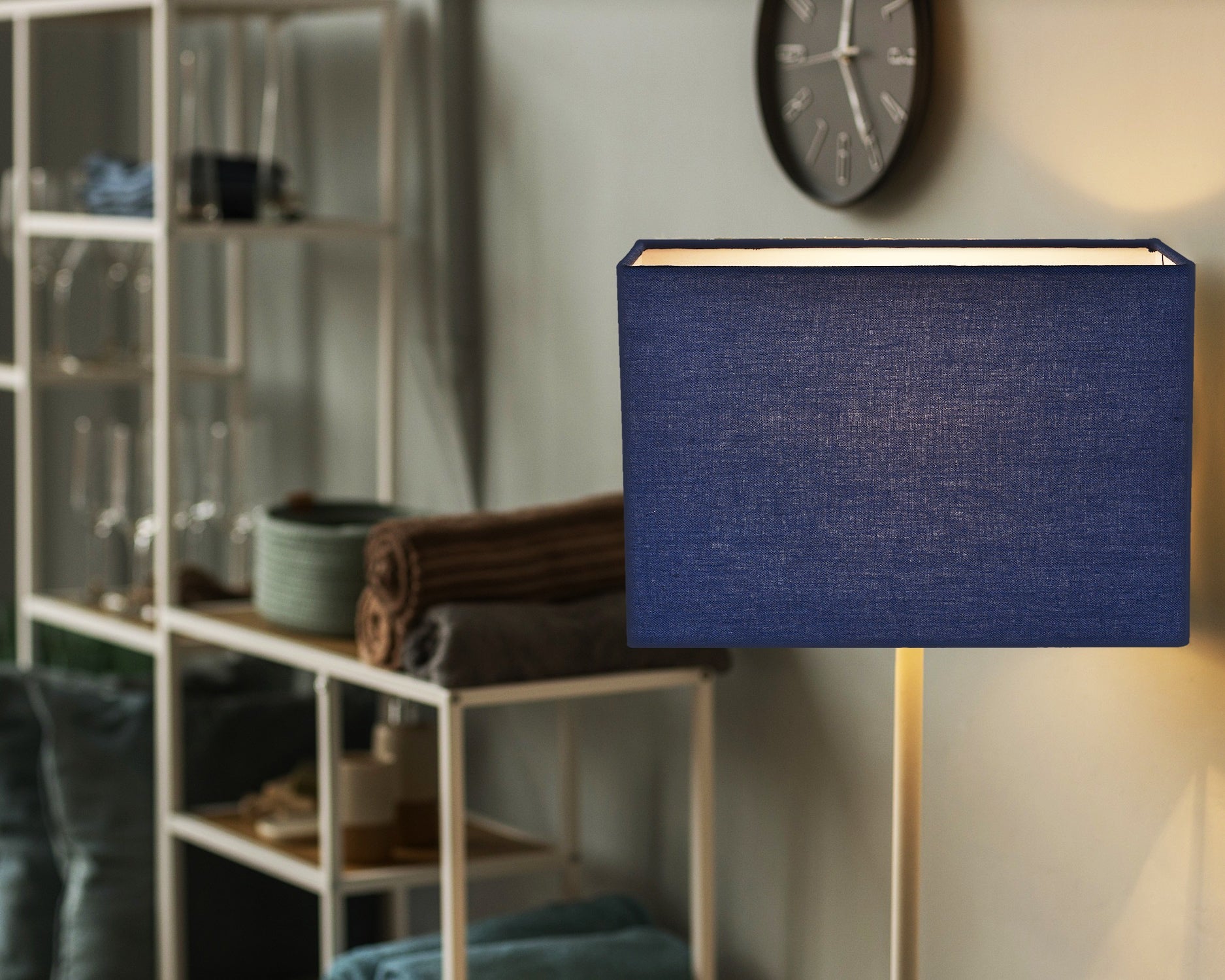 Contemporary and Stylish Navy Midnight Blue Linen Fabric Rectangular Lamp Shade Image 7