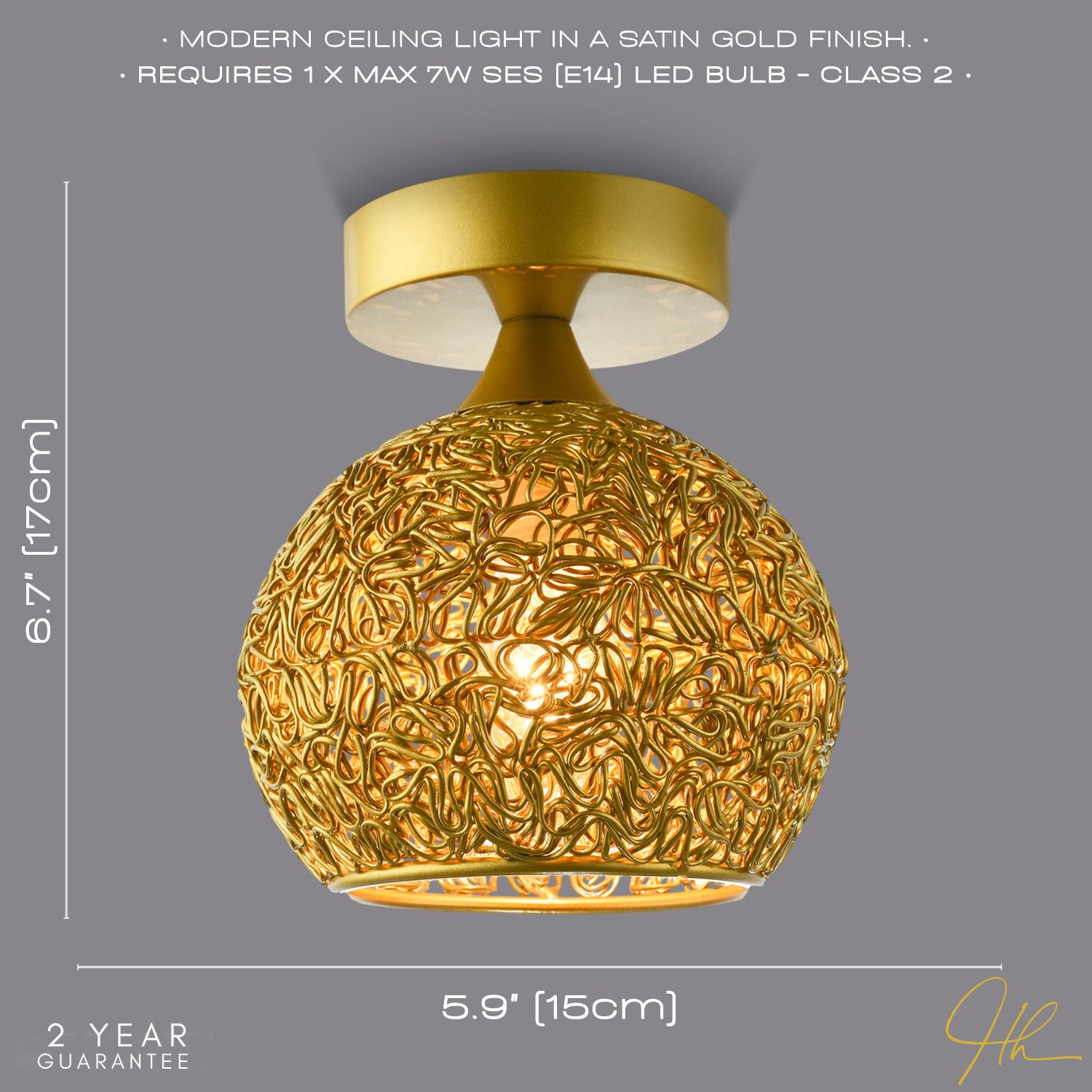 Modern Satin Gold Ceiling Light Fitting with Twisting Metal Shade Image 6