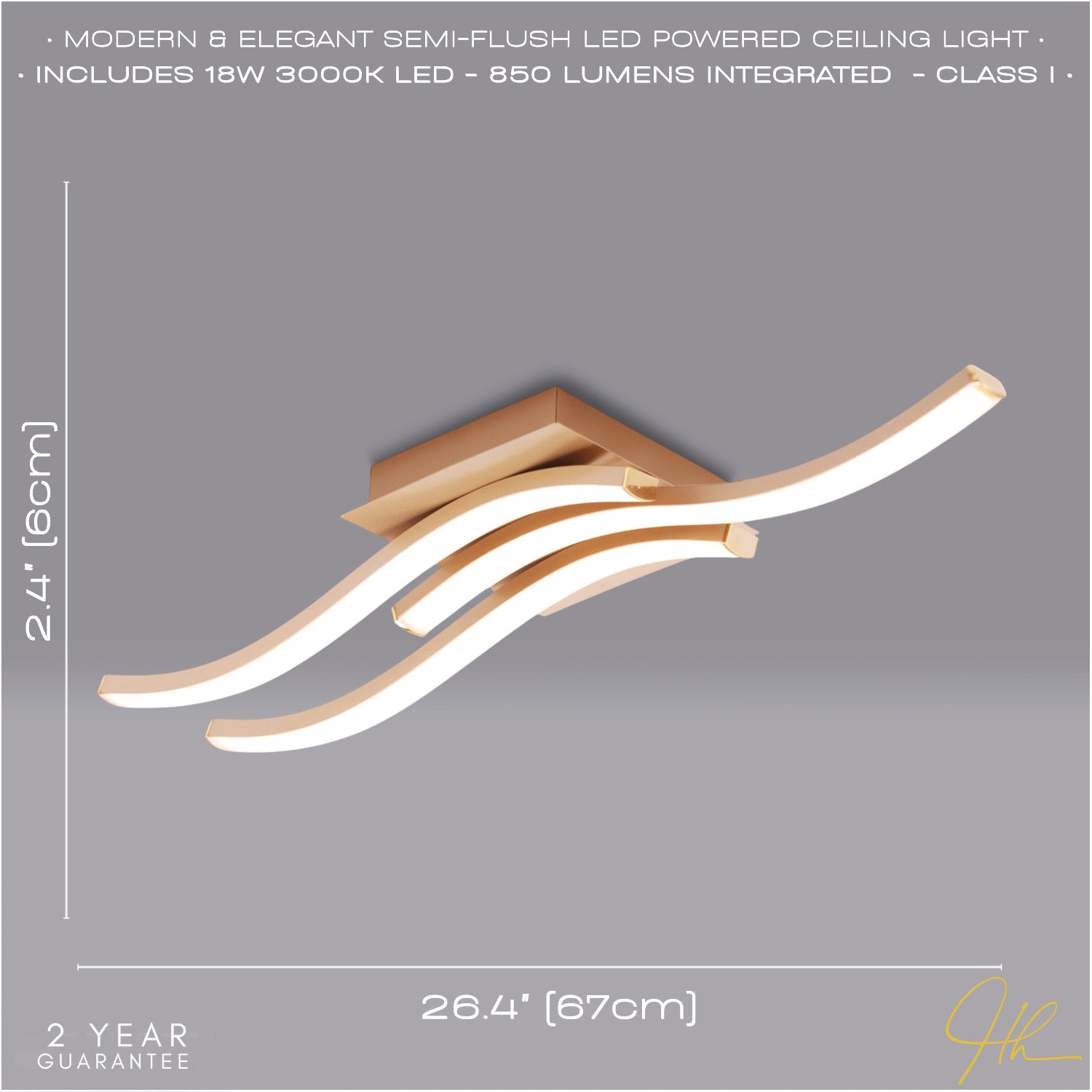 Modern Triple Wavy Strip Flush LED Ceiling Light Fixture in Matte Gold Sand Image 5