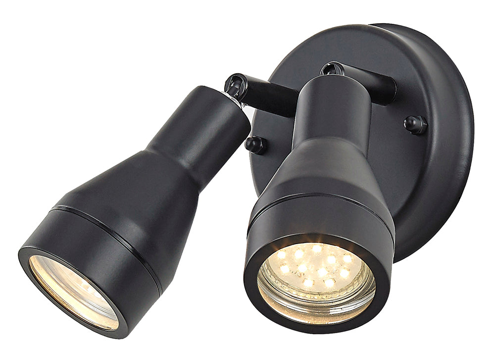 Outdoor IP44 Adjustable Double Spot Wall Light in Matt Black Image 1