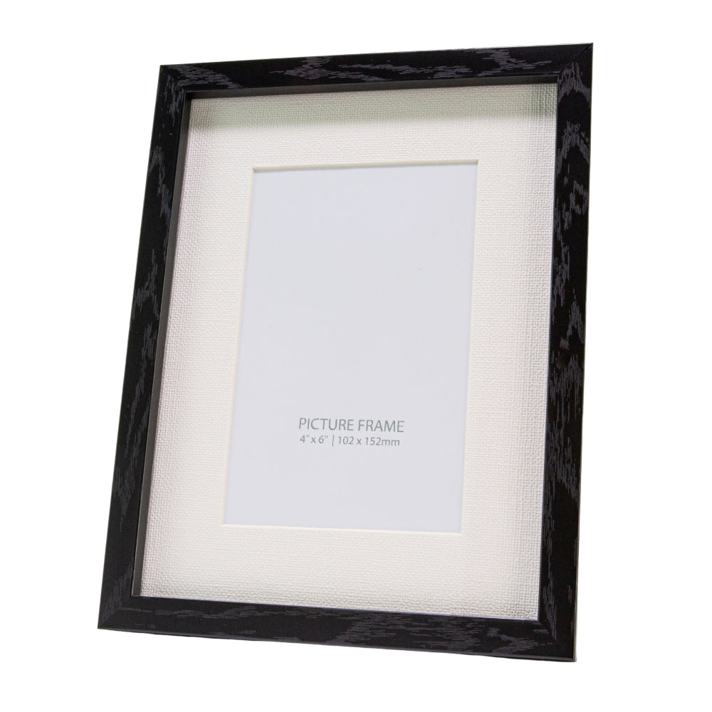 Traditional Black Ash Wood Effect Plastic 4x6 Picture Frame with Ivory Matt Card Image 1