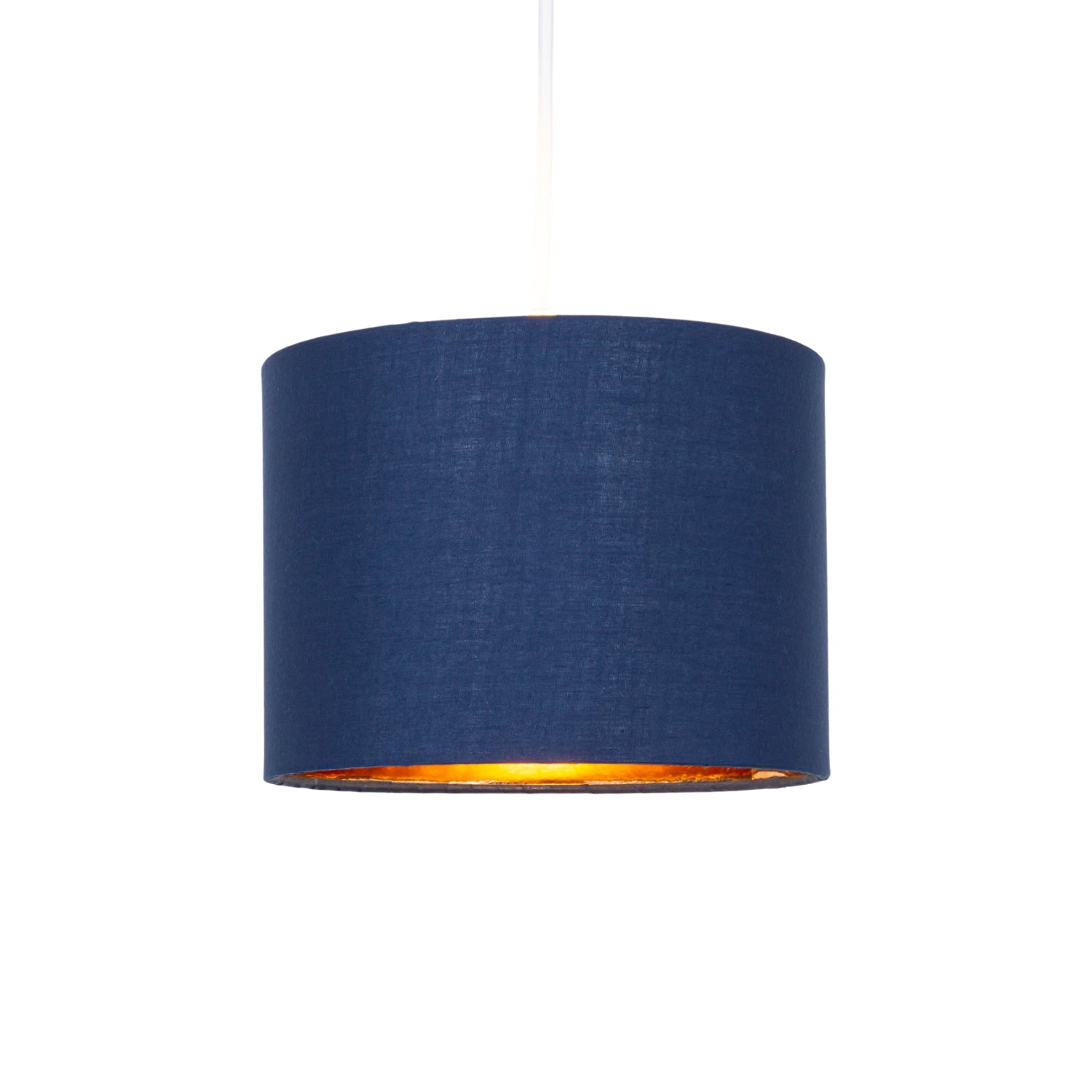 Modern Navy Blue Cotton Fabric Small 8" Lamp Shade with Shiny Copper Inner Image 2