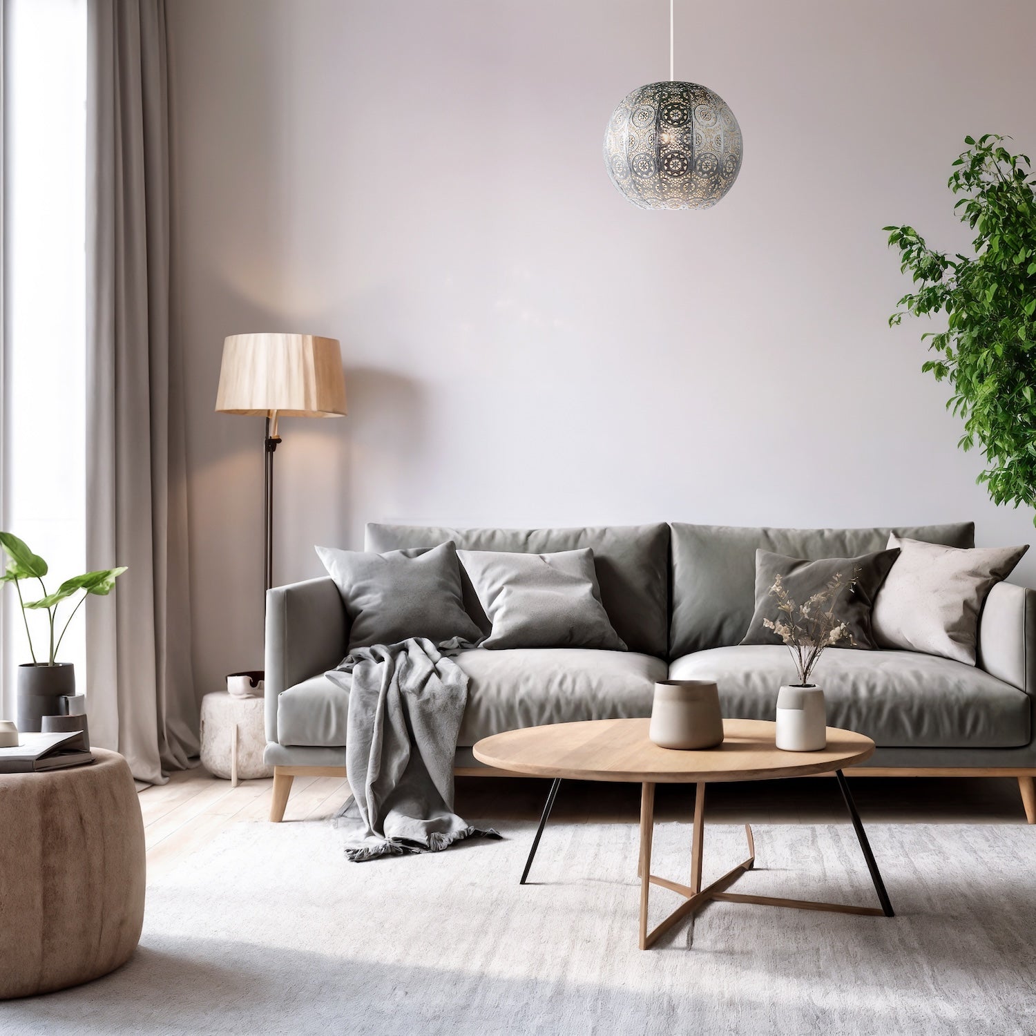 Spherical Vintage Moroccan Pendant Lamp Shade in Shiny Silver Metal Image 6