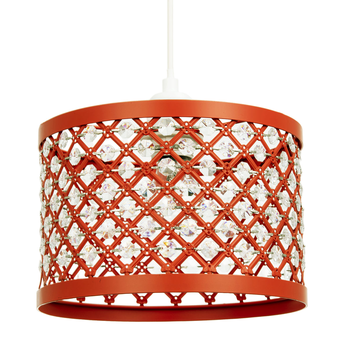Modern Ornate Orange Metal Pendant Shade with Clear Acrylic Beads Image 1
