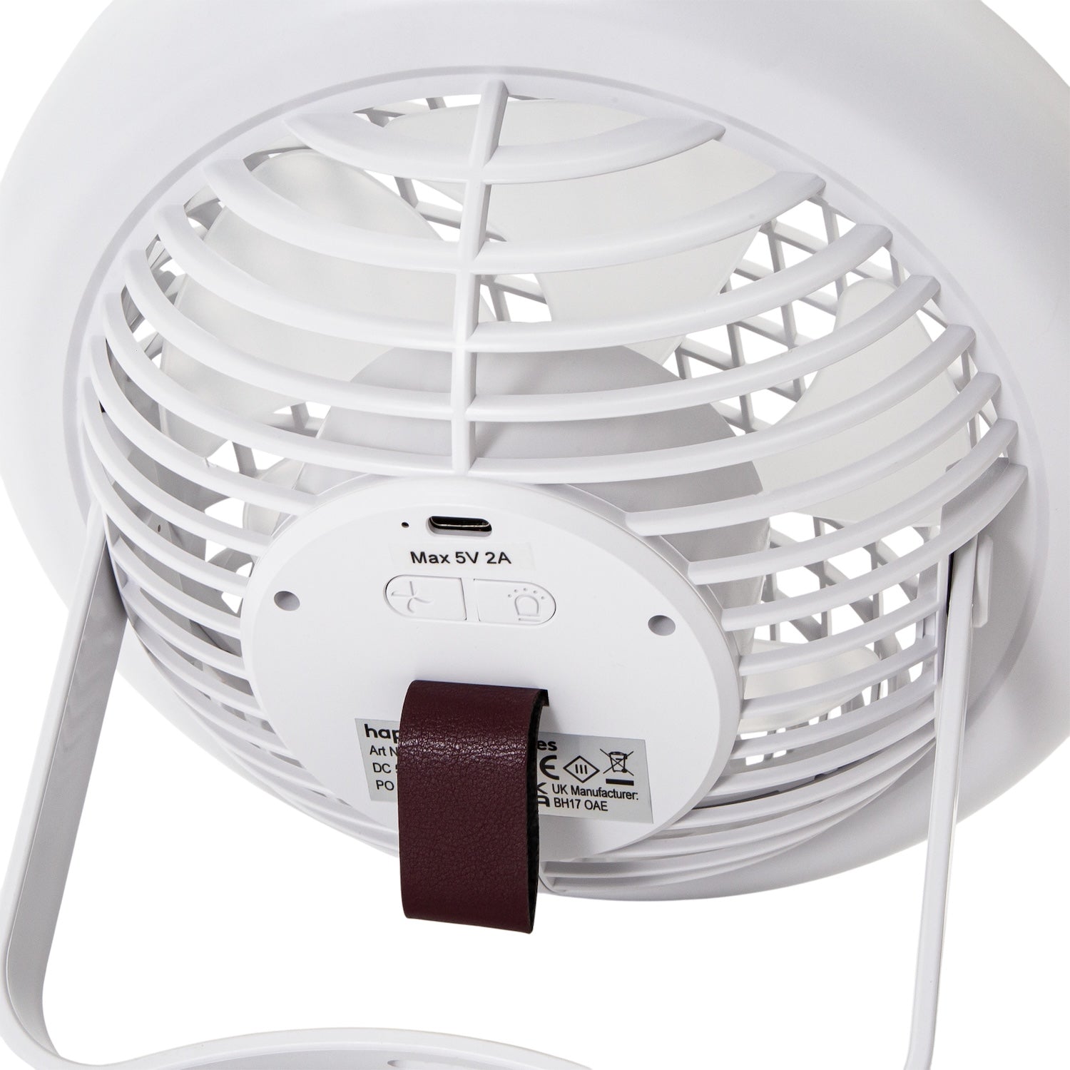 White Rechargeable 3 Speed Desk Fan with LED Dimmable Ring Light Image 4