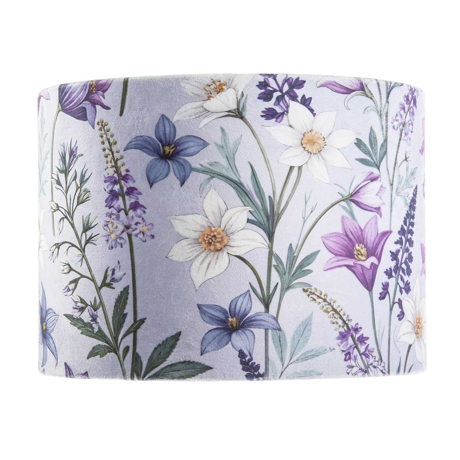 Vivid and Chic Lavender Velvet Lamp Shade with Blue and White Flowers Image 4