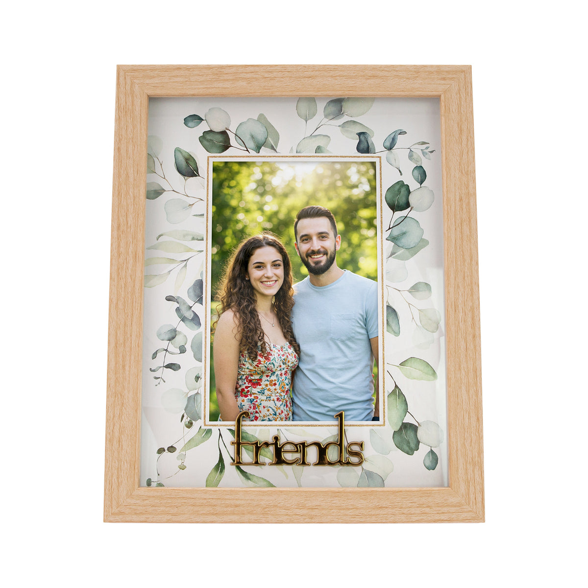 Friend Mdf Frame Modern Oak MDF Gold Friends Picture Frame with Green Floral Decoration
