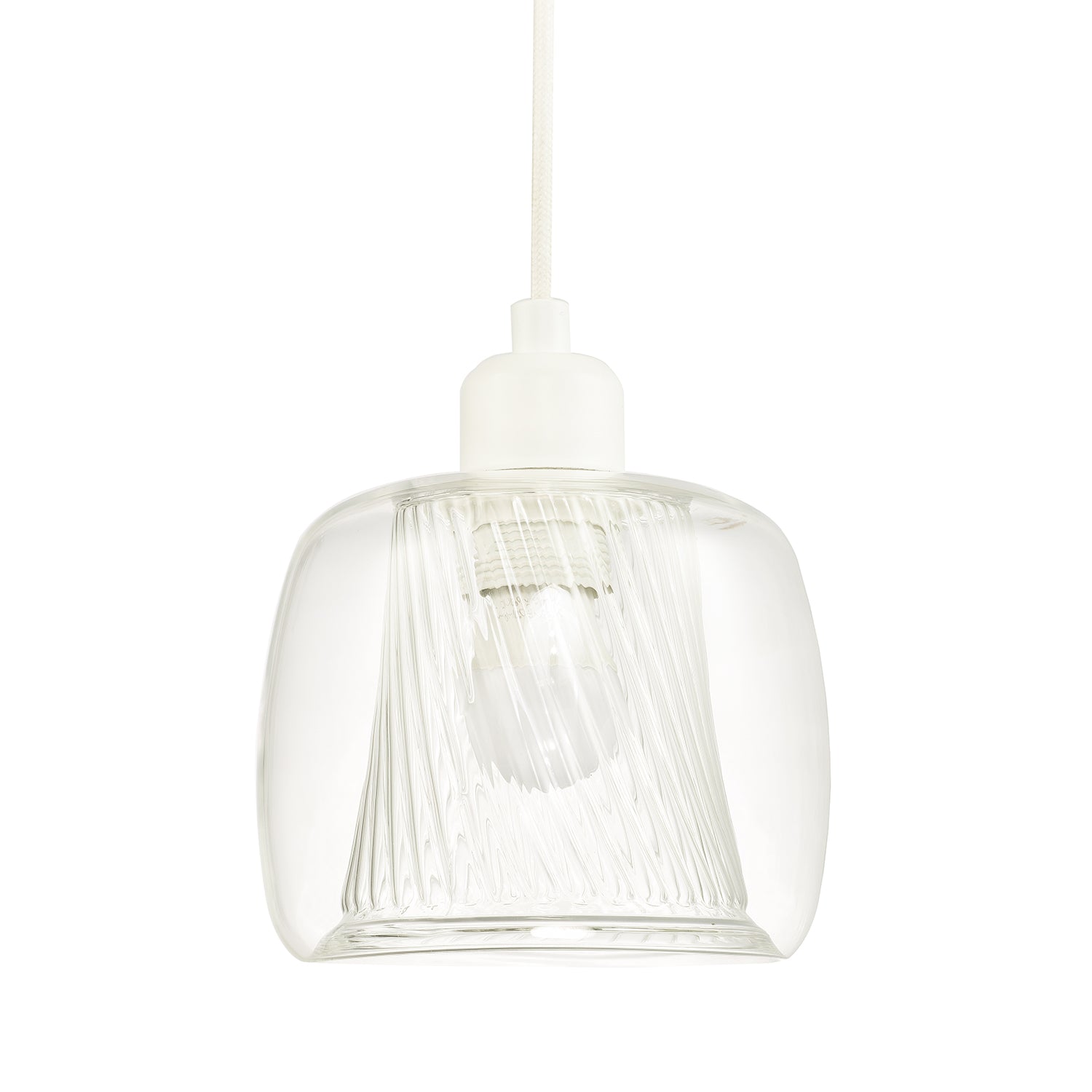 Modern Double Clear Glass Rounded Pendant Light Shade with Inner Ribbed Detail Image 2