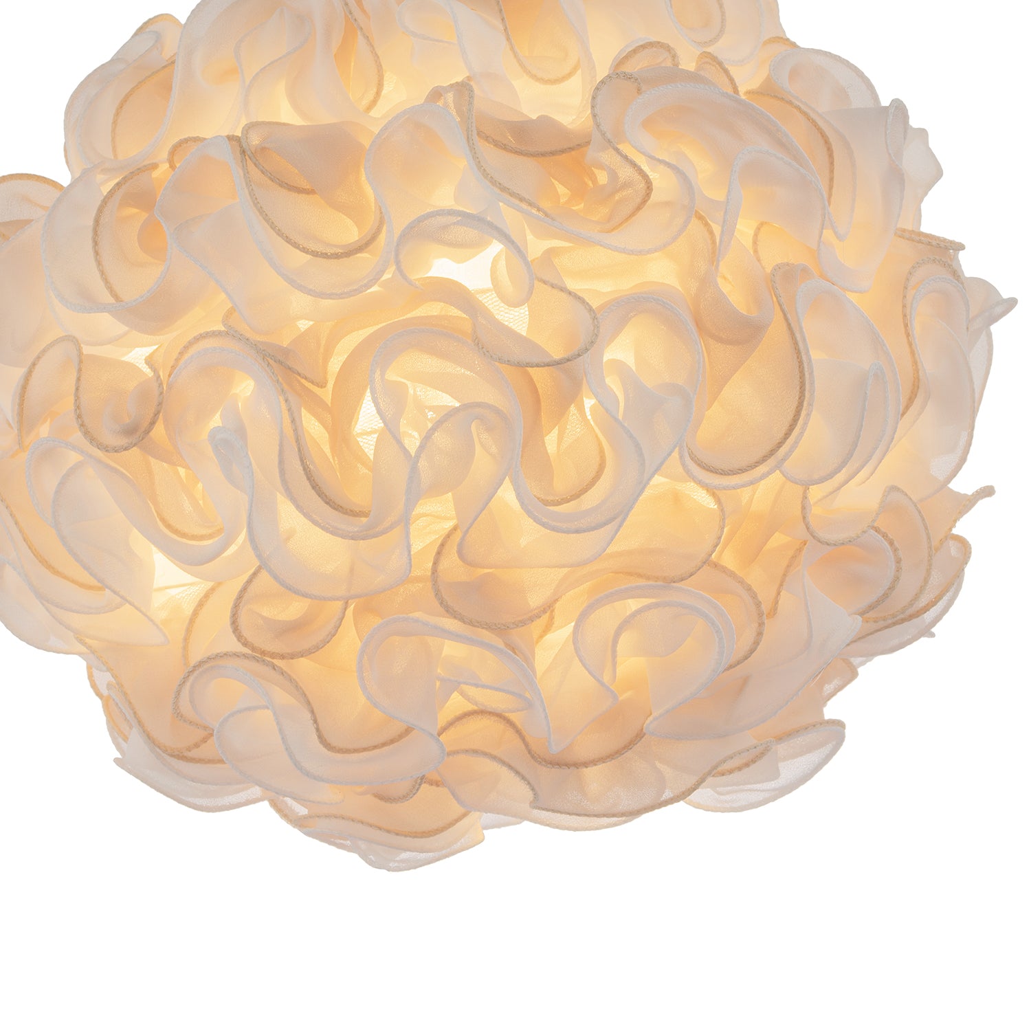 Modern White and Taupe Ribbon Velvet Fabric Round Pendant Light Shade Image 3